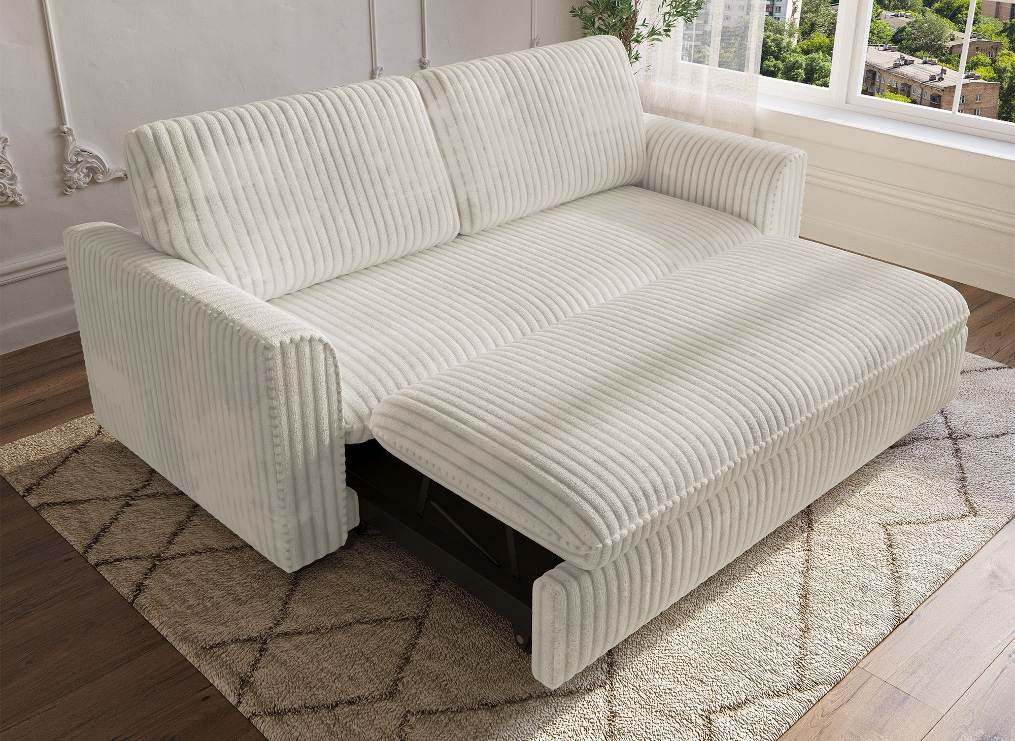 MAYLIE 3-Sitzer-Schlafsofa aus dickem, beigem Cord
