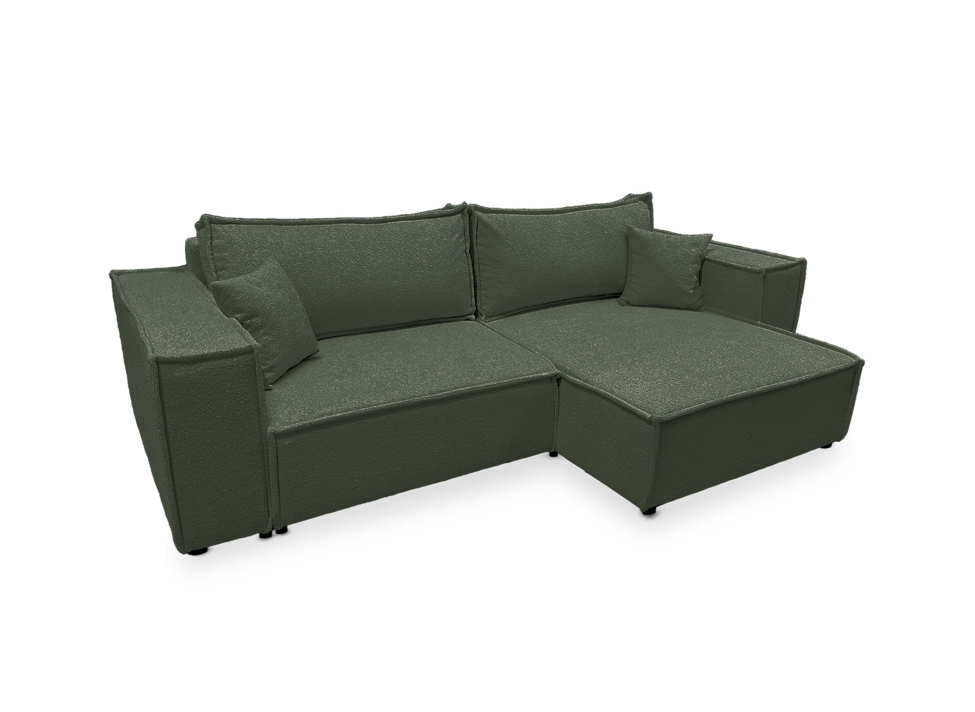 JADE MINI khakigrünes, umwandelbares und wendbares Ecksofa aus Frottee mit Stauraum
