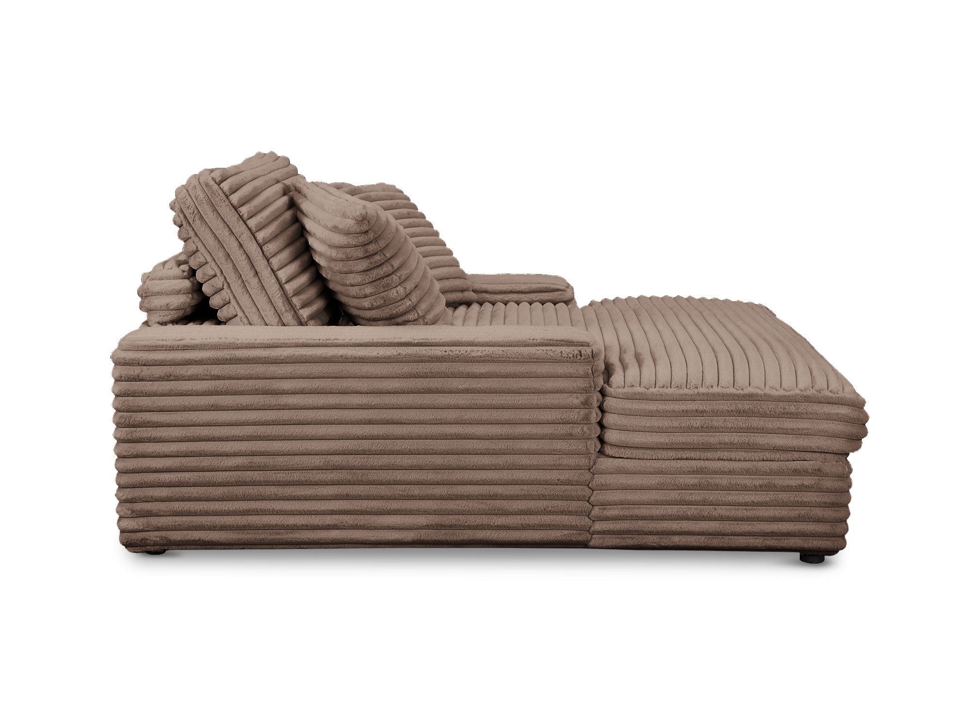 DAHO 1-Sitzer-Sofa mit gerader Chaiselongue in weichem, taupefarbenem Rippenstoff