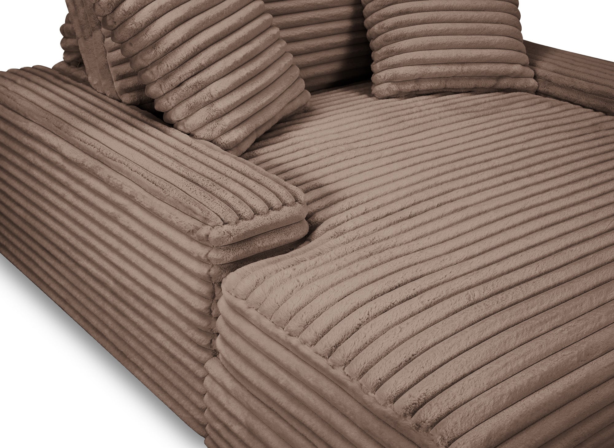 DAHO 1-Sitzer-Sofa mit gerader Chaiselongue in weichem, taupefarbenem Rippenstoff