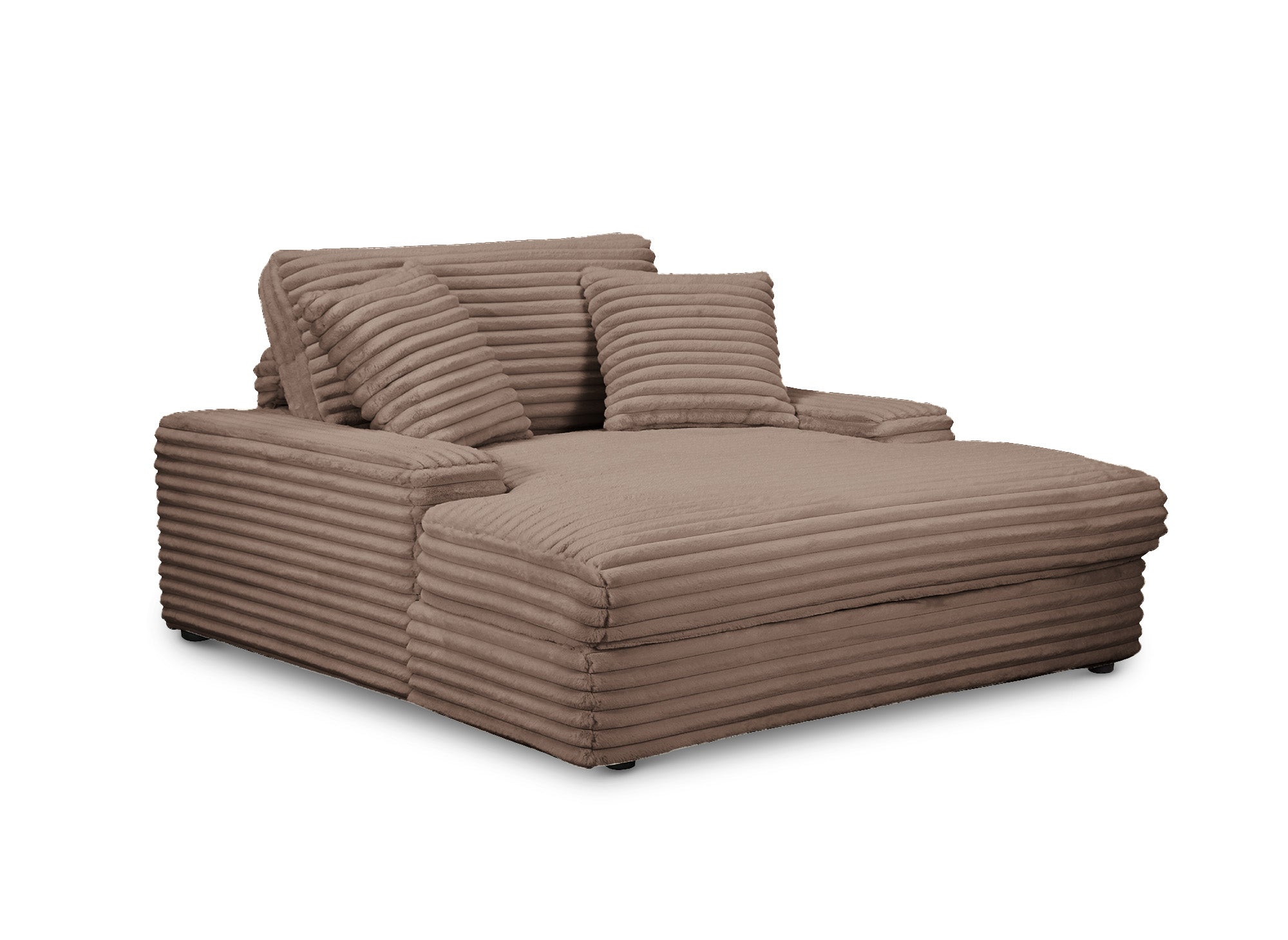 DAHO 1-Sitzer-Sofa mit gerader Chaiselongue in weichem, taupefarbenem Rippenstoff