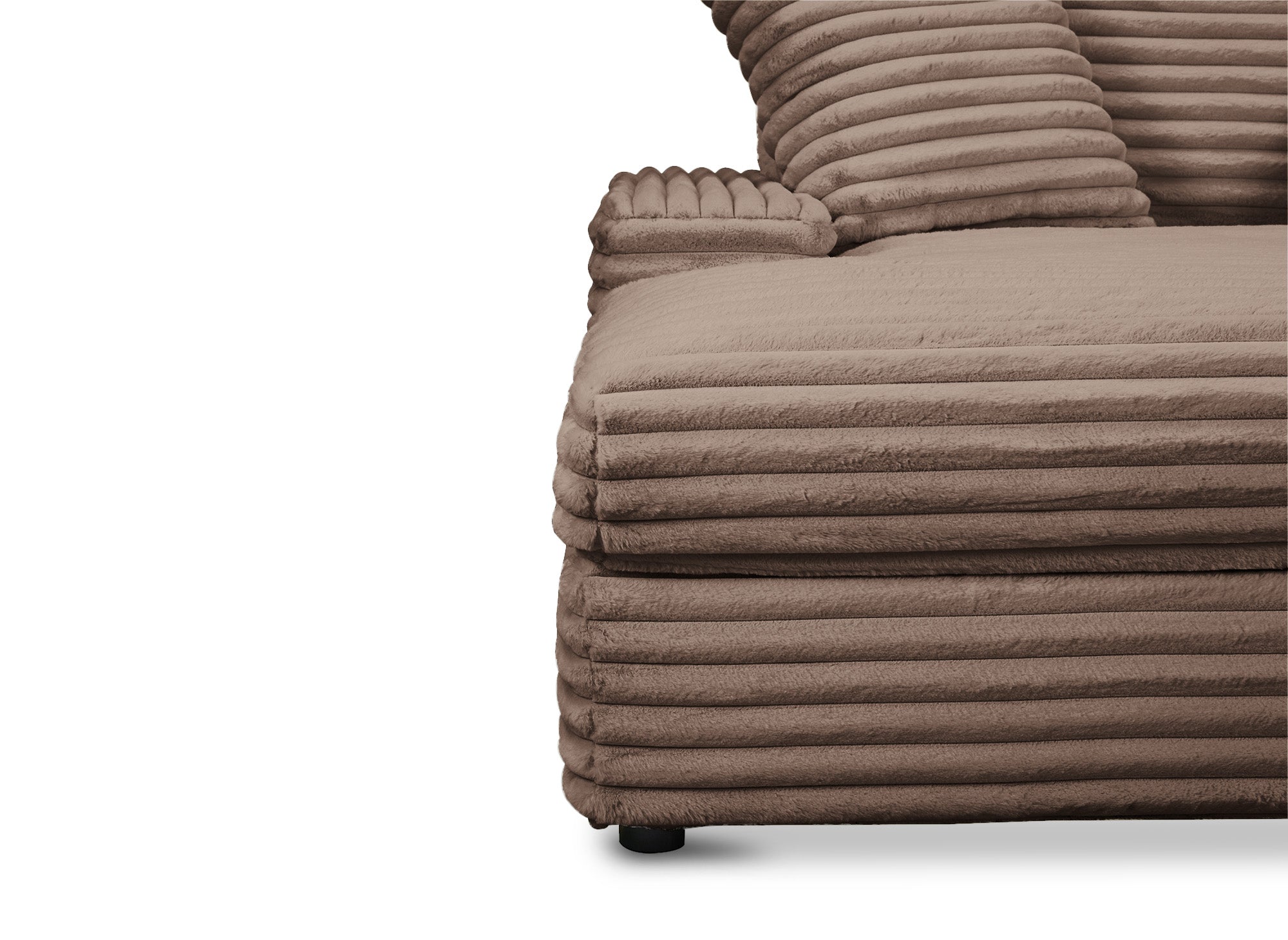 DAHO 1-Sitzer-Sofa mit gerader Chaiselongue in weichem, taupefarbenem Rippenstoff