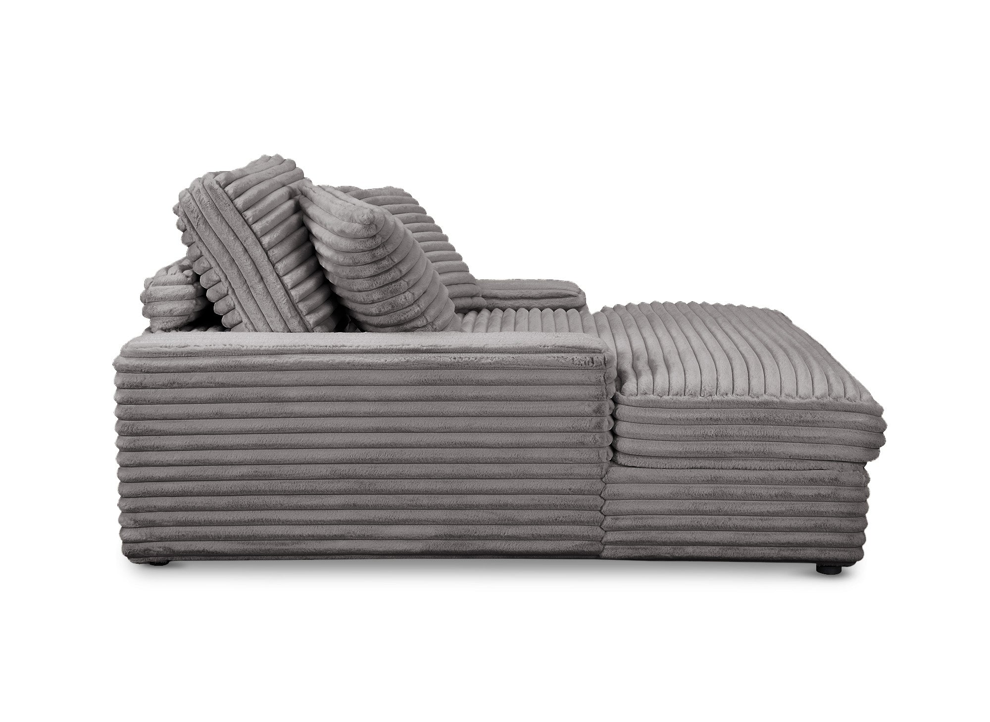 DAHO 1-Sitzer-Sofa mit gerader Chaiselongue in grauem, breitrippigem Samt