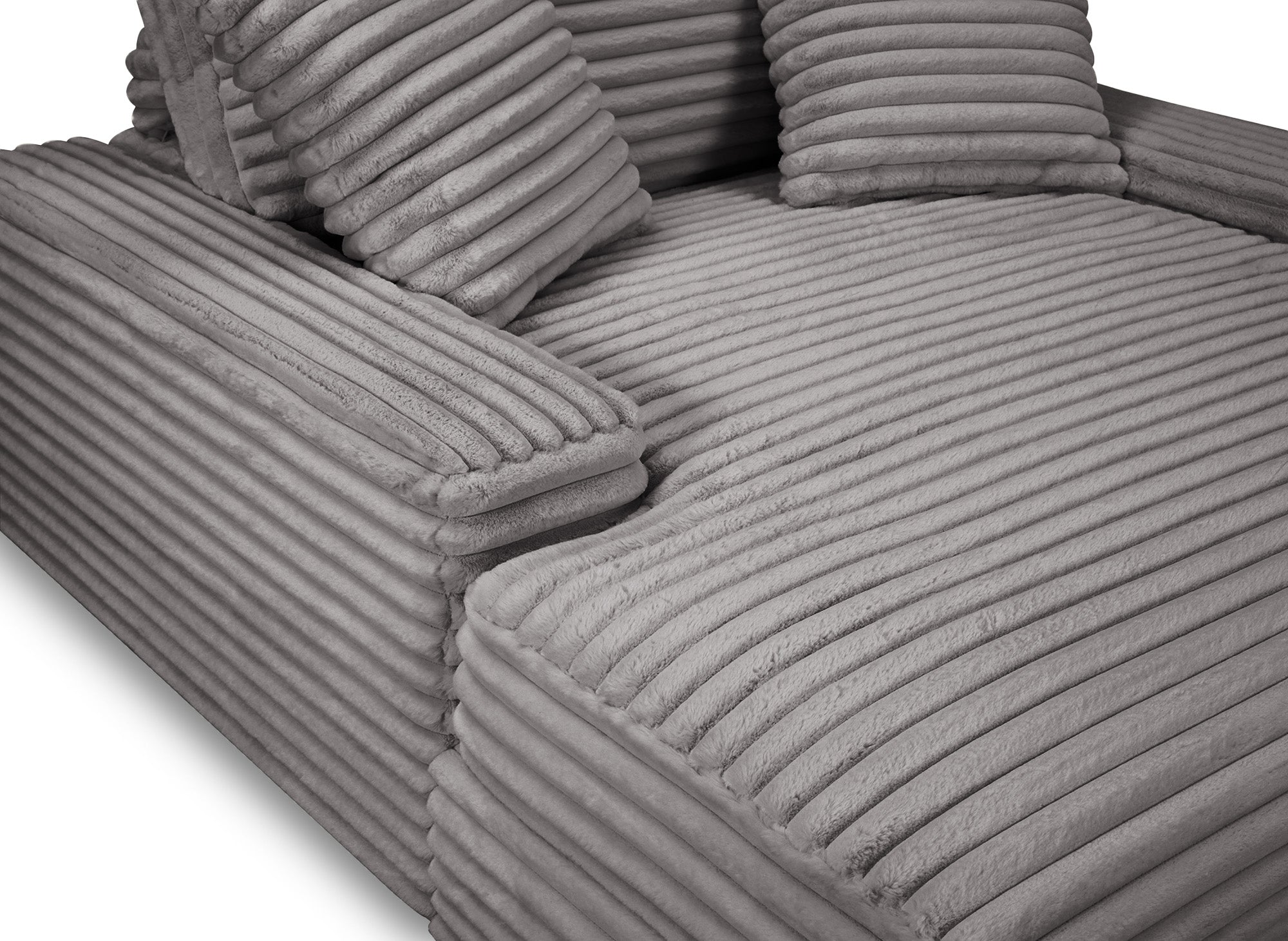 DAHO 1-Sitzer-Sofa mit gerader Chaiselongue in grauem, breitrippigem Samt