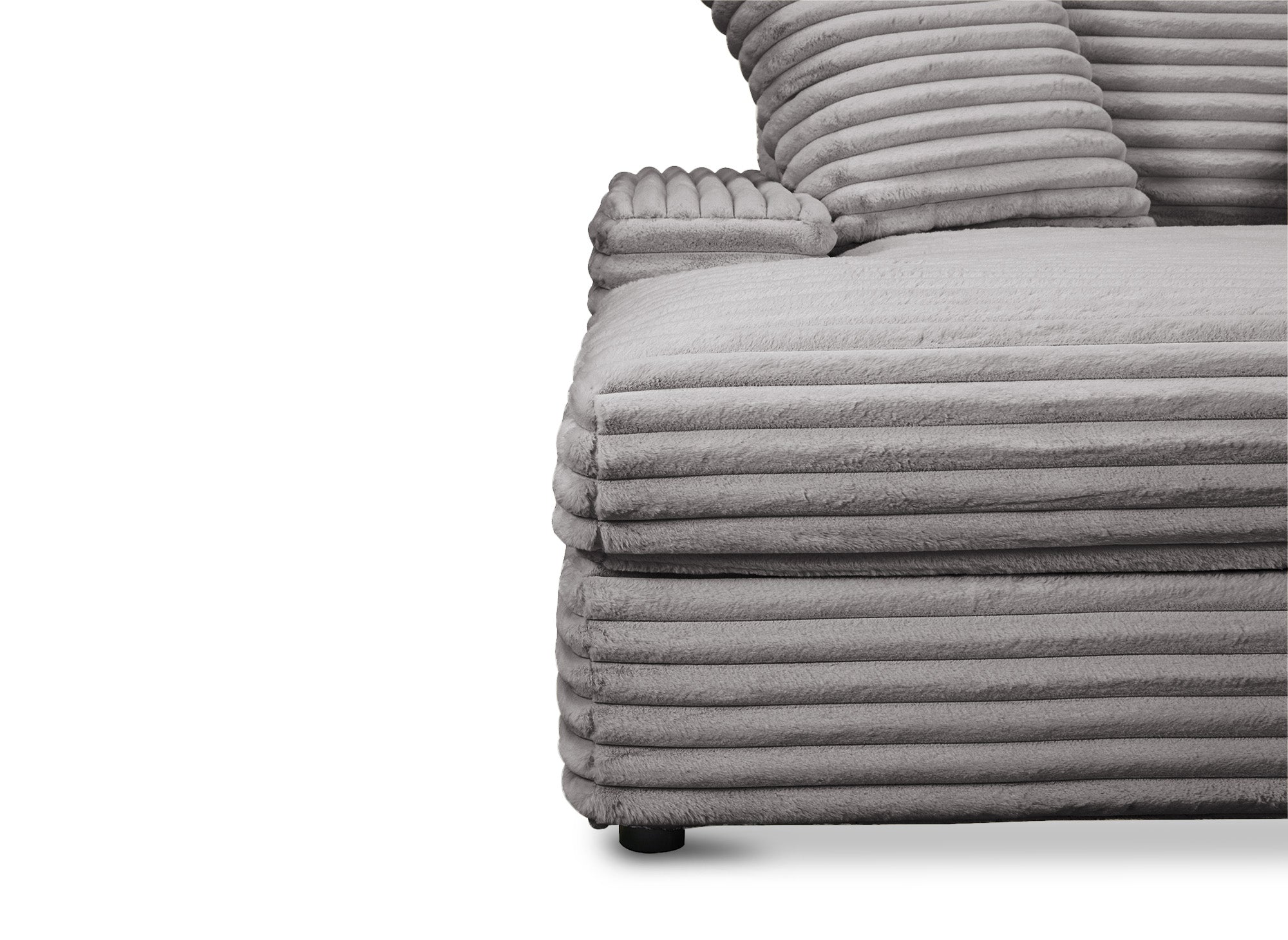 DAHO 1-Sitzer-Sofa mit gerader Chaiselongue in grauem, breitrippigem Samt