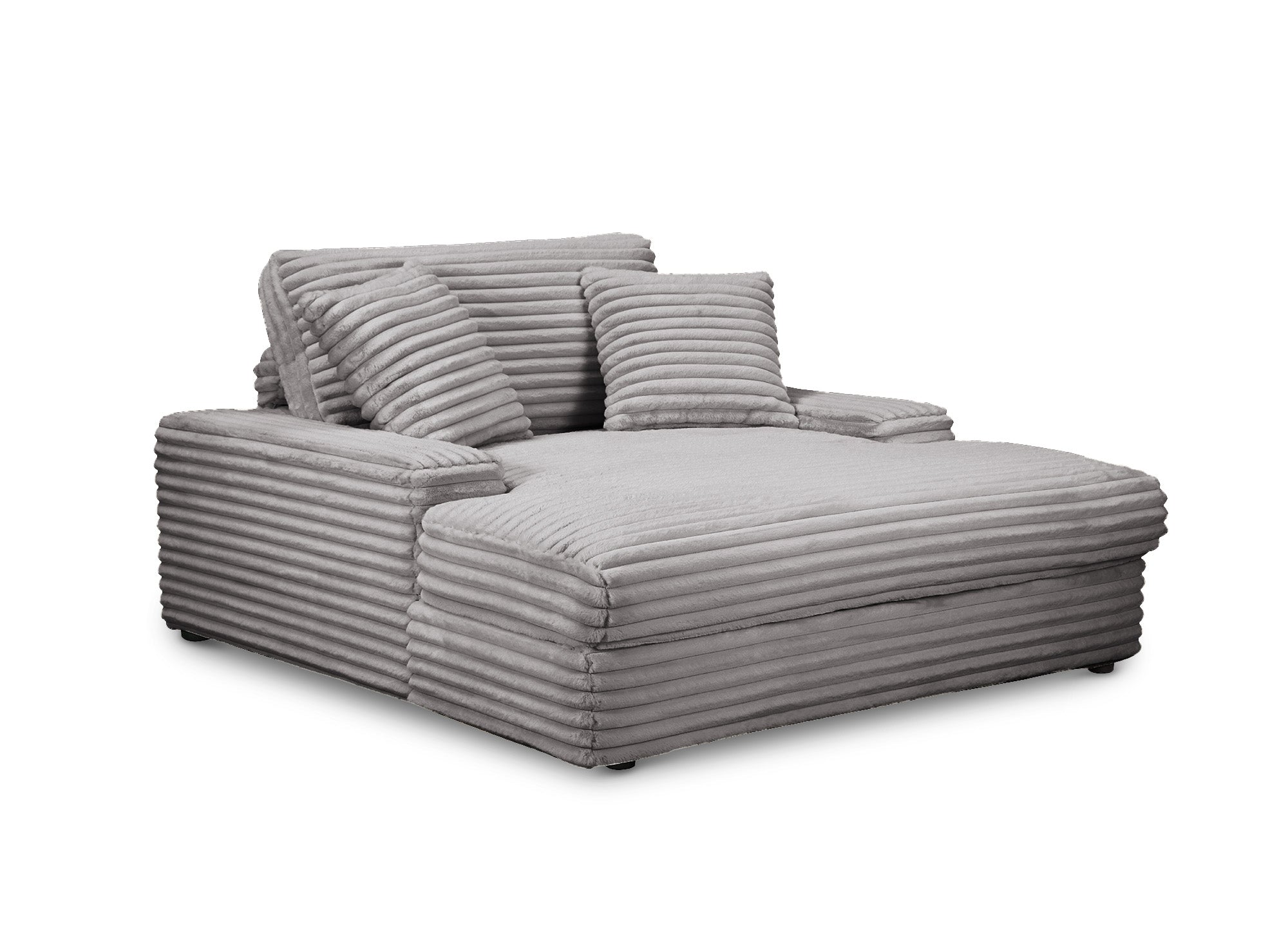 DAHO 1-Sitzer-Sofa mit gerader Chaiselongue in grauem, breitrippigem Samt