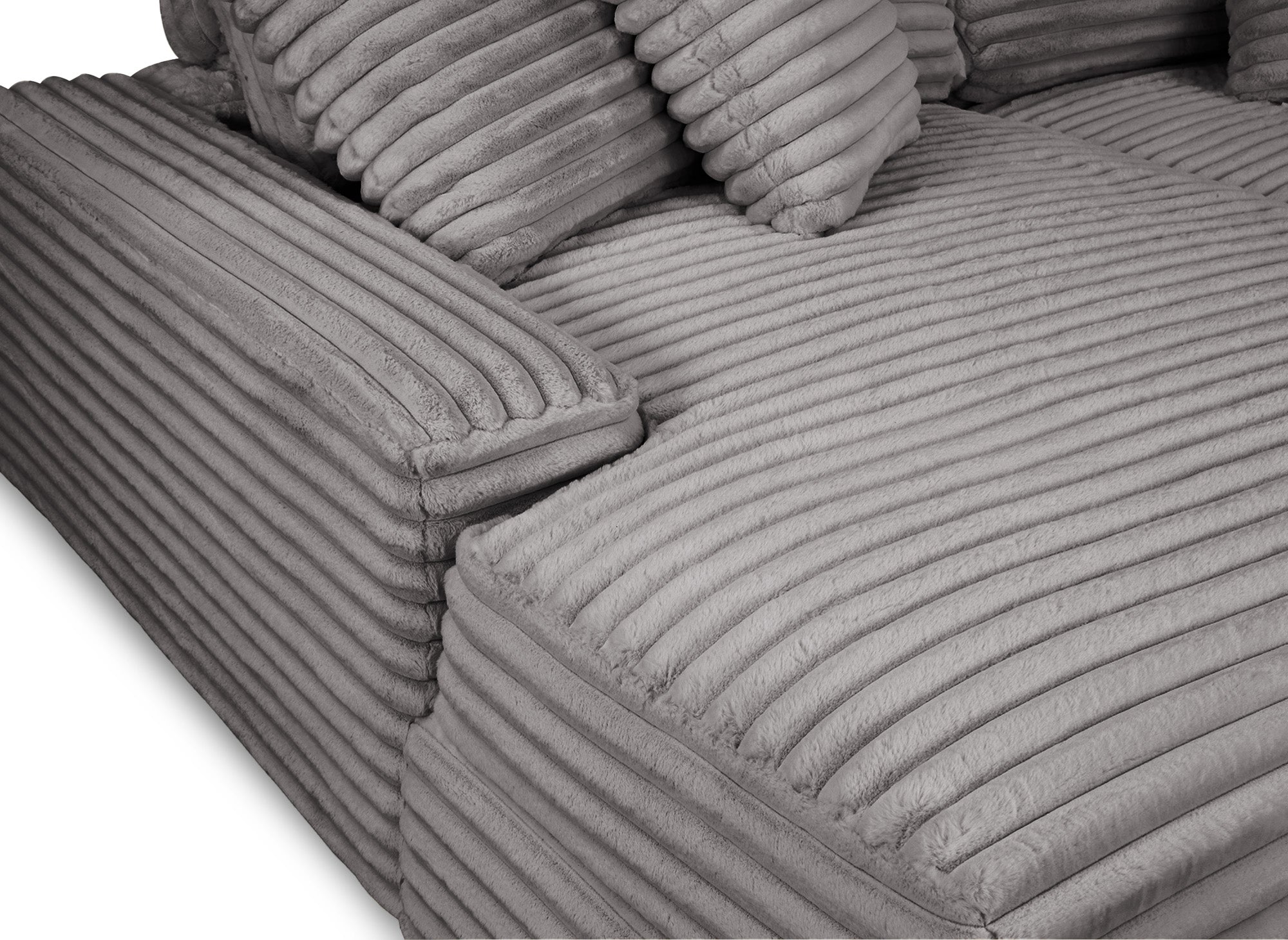 DAHO 2-Sitzer-Sofa mit gerader Chaiselongue in weichem, grauem Rippenstoff