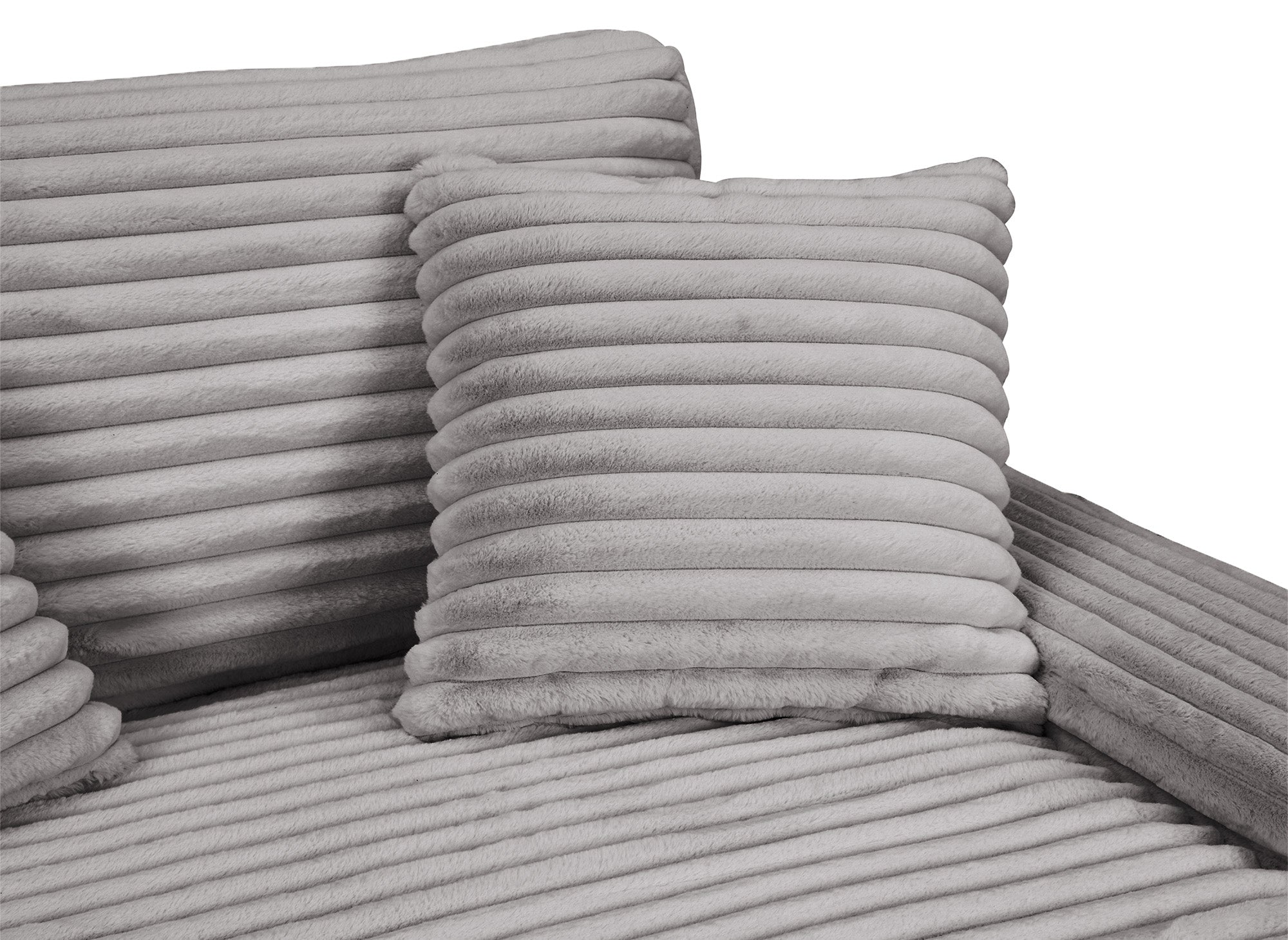 DAHO 2-Sitzer-Sofa mit gerader Chaiselongue in weichem, grauem Rippenstoff