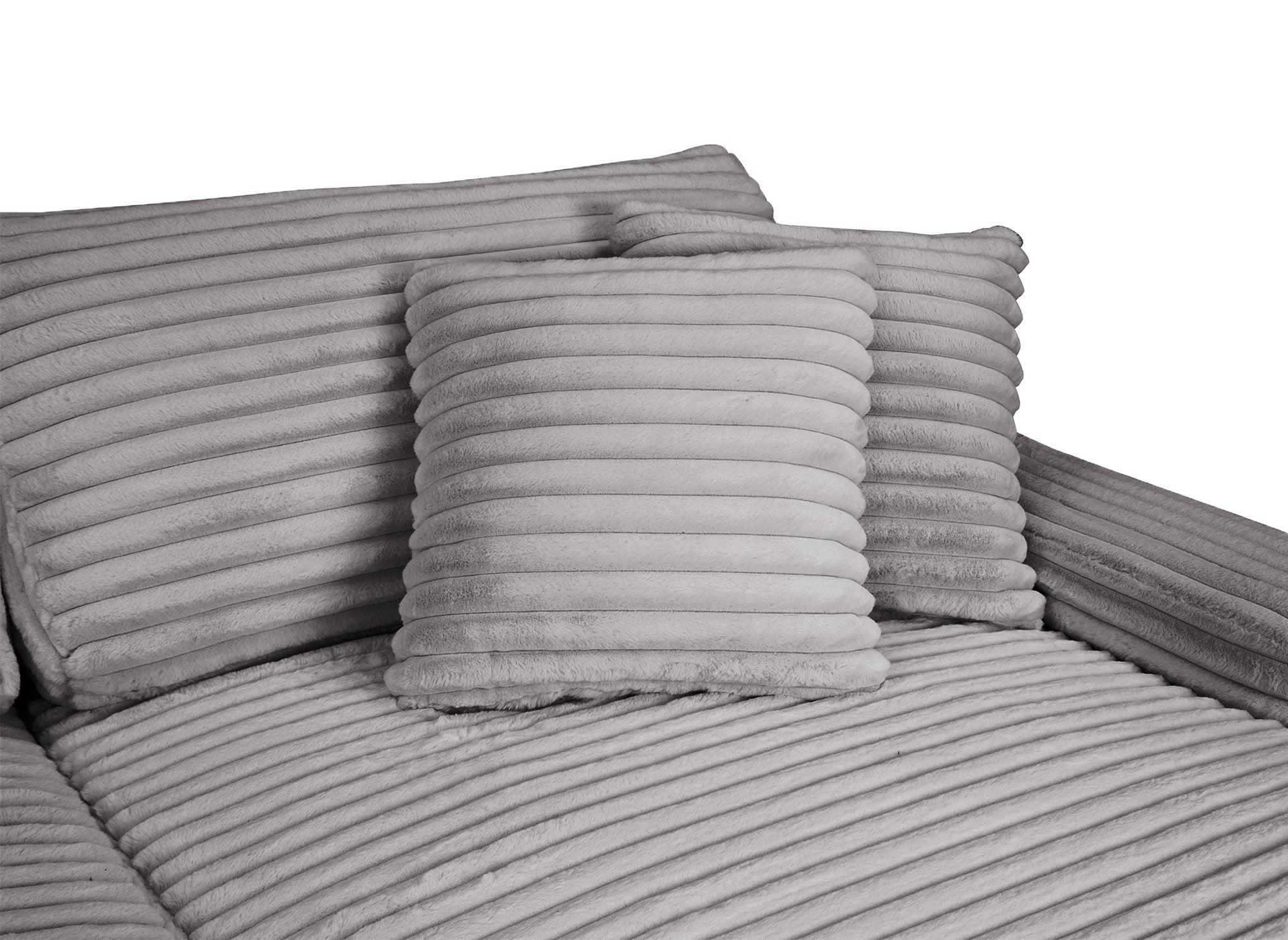 DAHO 2-Sitzer-Sofa mit gerader Chaiselongue in weichem, grauem Rippenstoff