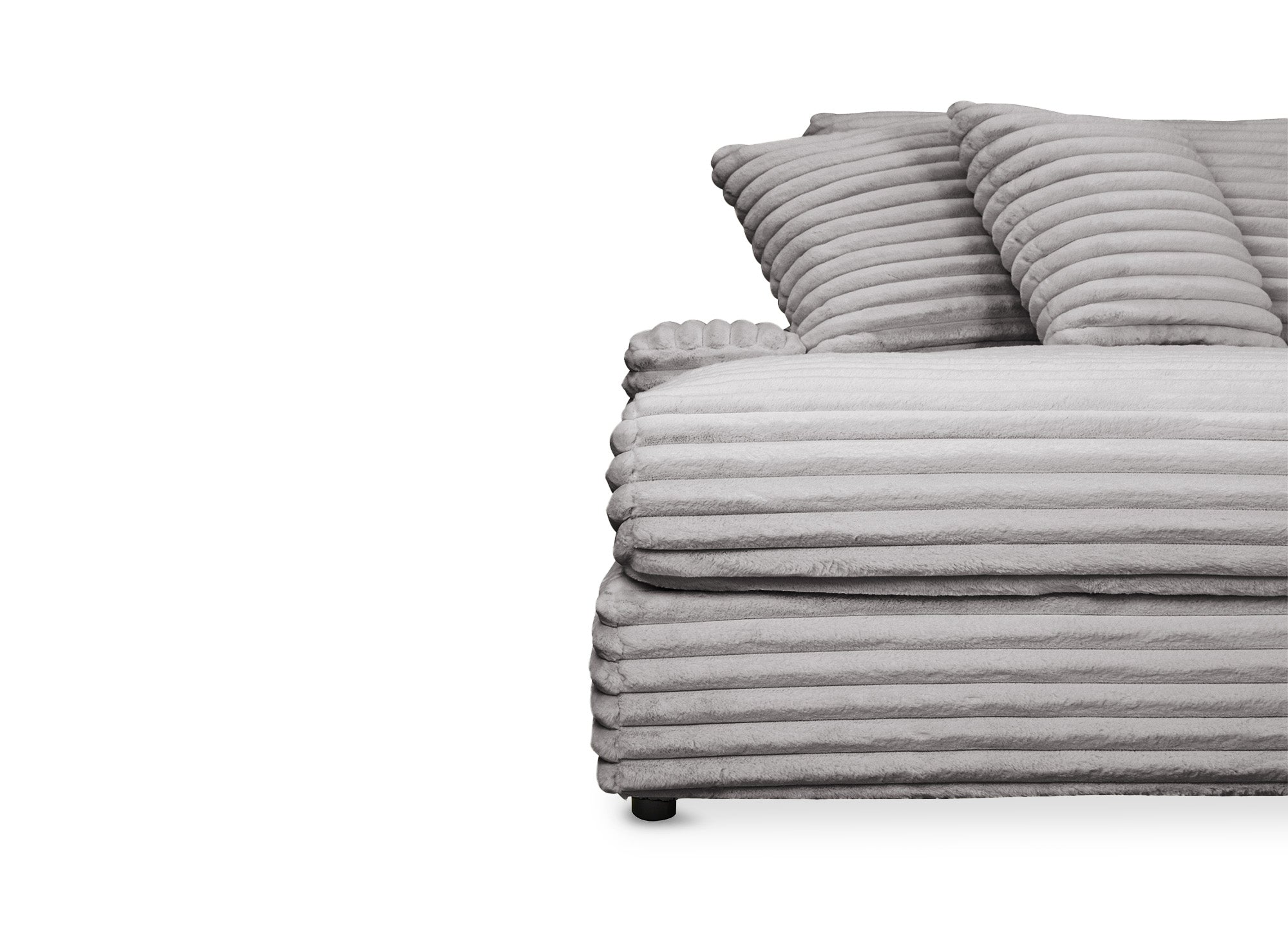 DAHO 2-Sitzer-Sofa mit gerader Chaiselongue in weichem, grauem Rippenstoff