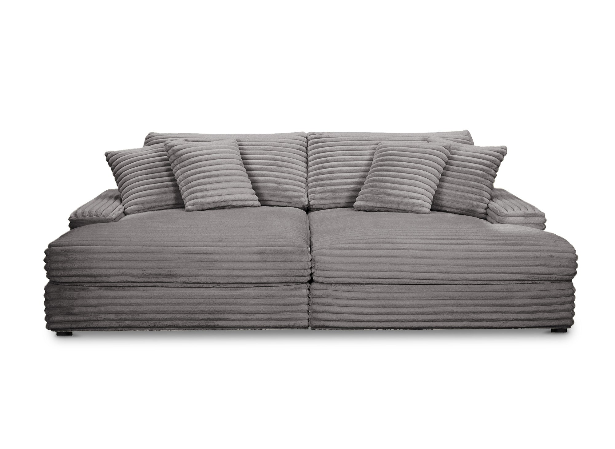 DAHO 2-Sitzer-Sofa mit gerader Chaiselongue in weichem, grauem Rippenstoff