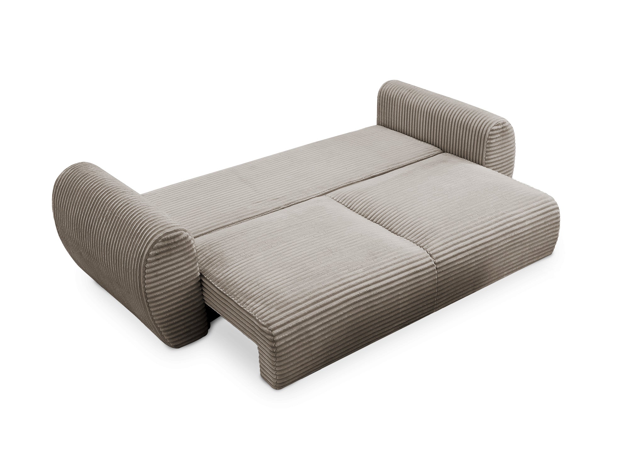 TILDA 3-Sitzer-Schlafsofa mit Stauraum in weichem, taupefarbenem Rippenstoff