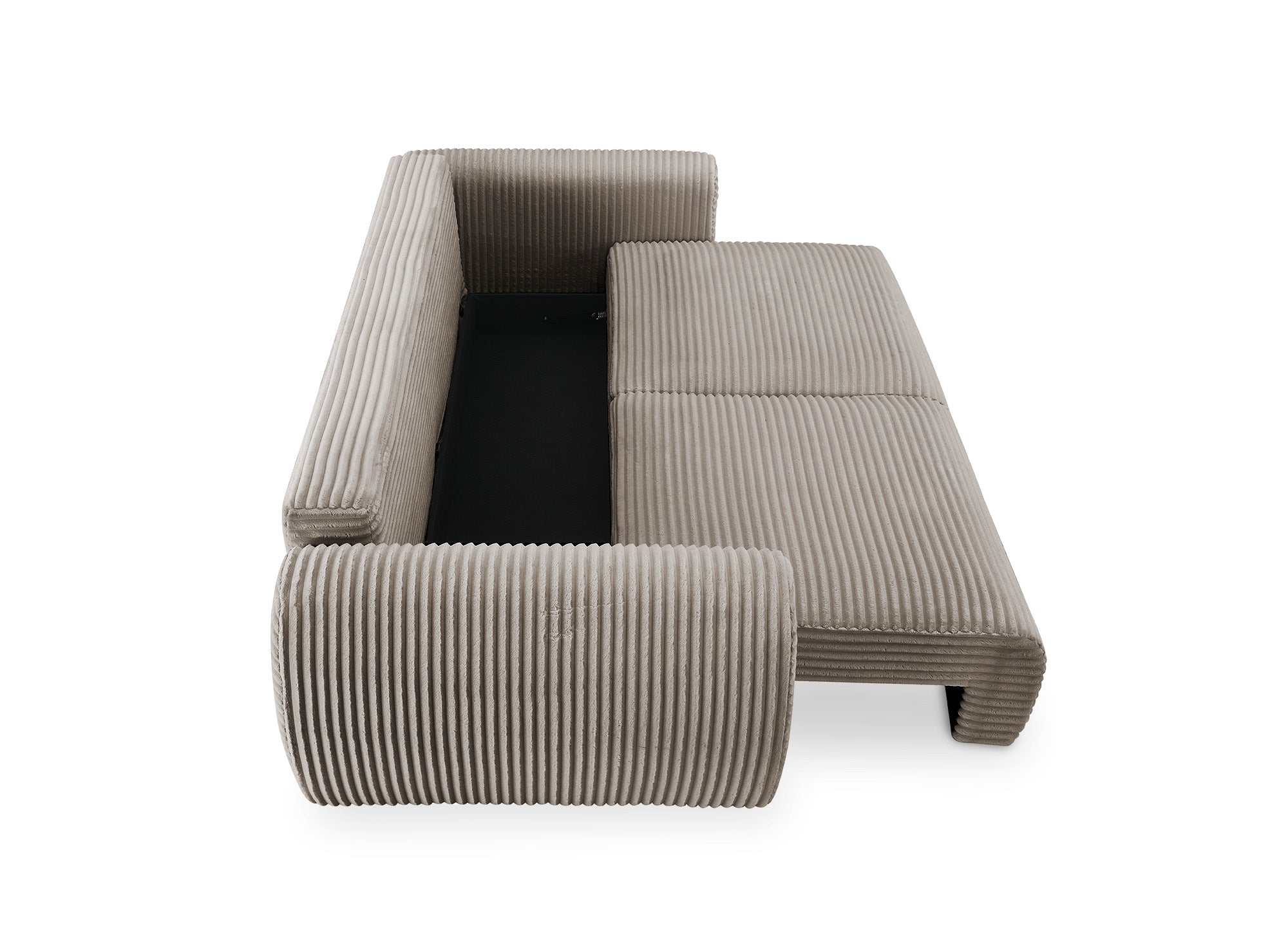 TILDA 3-Sitzer-Schlafsofa mit Stauraum in weichem, taupefarbenem Rippenstoff