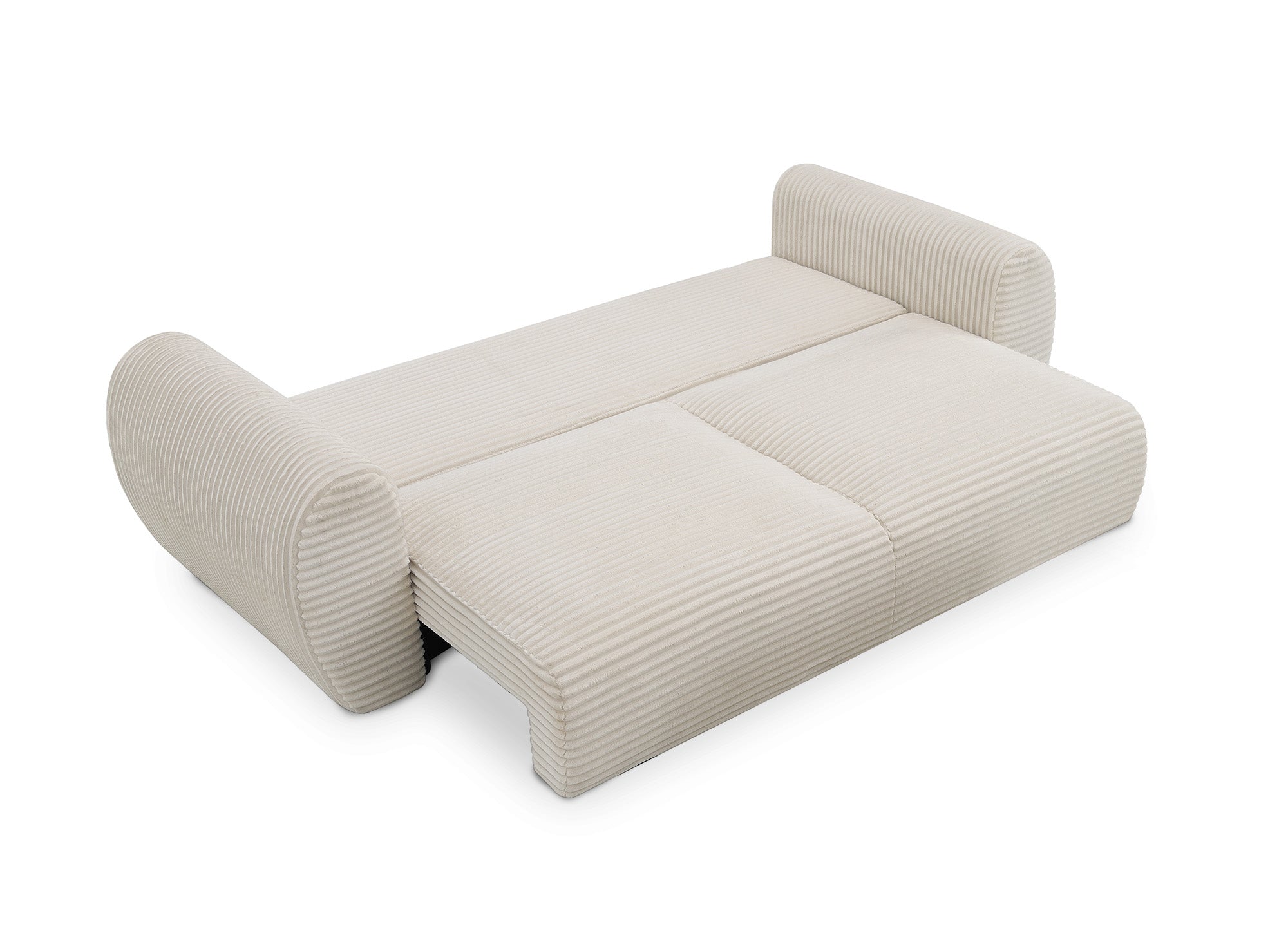 TILDA 3-Sitzer-Schlafsofa mit Stauraum in weichem, beigefarbenem Rippenstoff