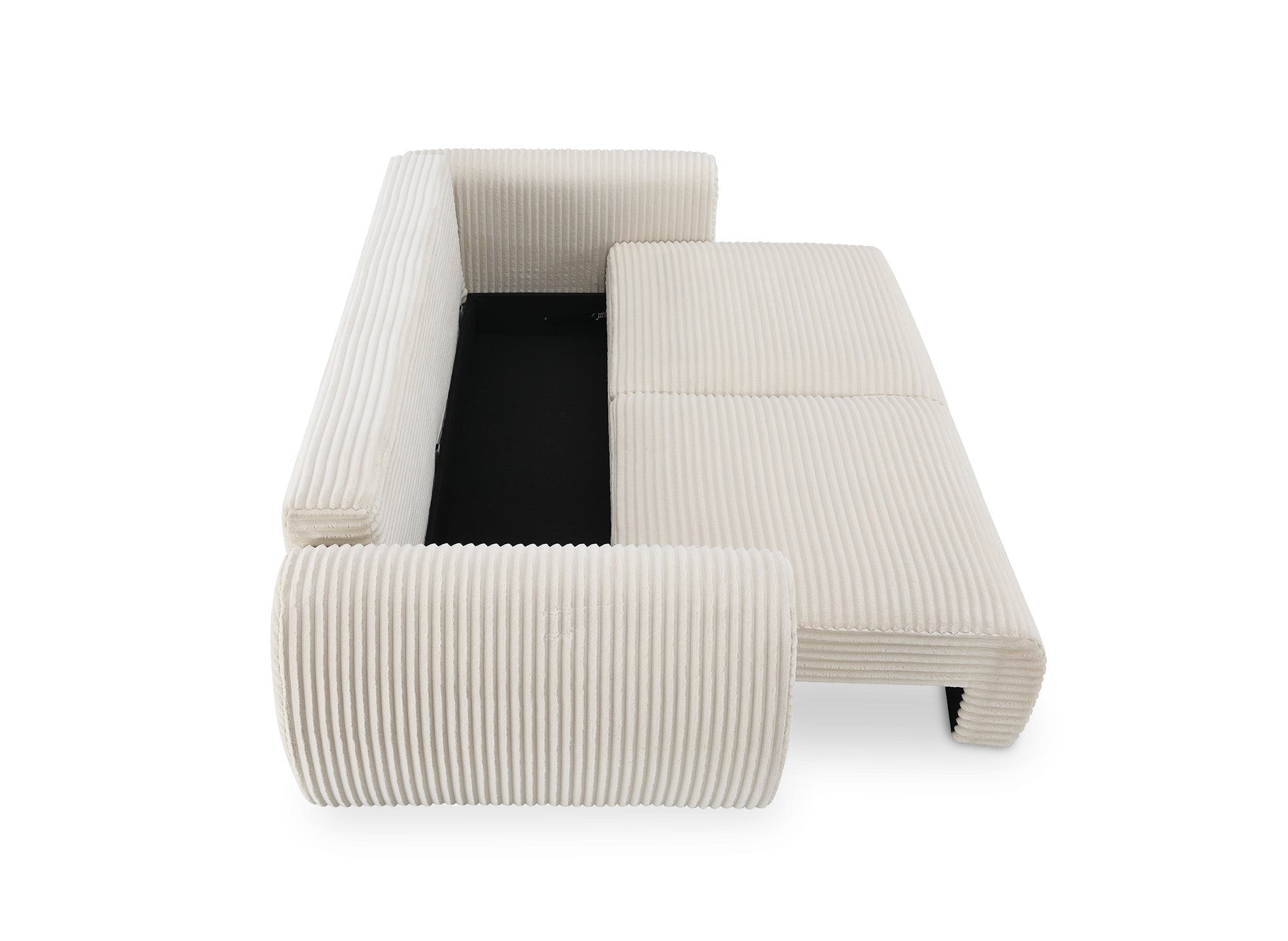 TILDA 3-Sitzer-Schlafsofa mit Stauraum in weichem, beigefarbenem Rippenstoff