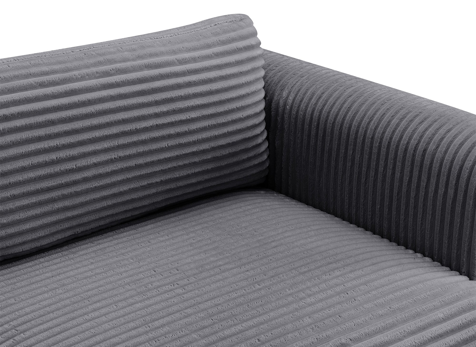 TILDA 3-Sitzer-Schlafsofa mit Stauraum in weichem, grauem Rippenstoff.