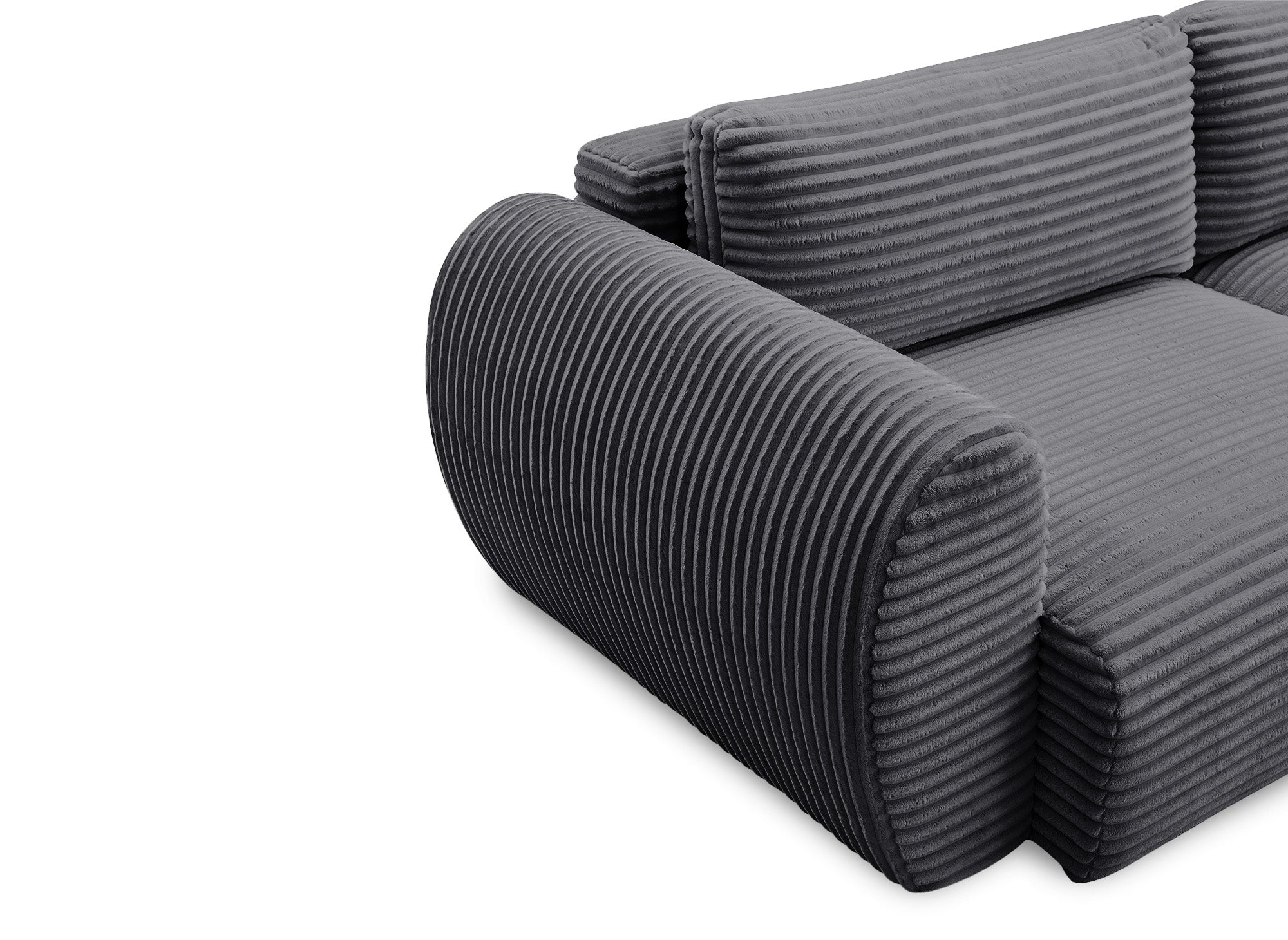 TILDA 3-Sitzer-Schlafsofa mit Stauraum in weichem, grauem Rippenstoff.