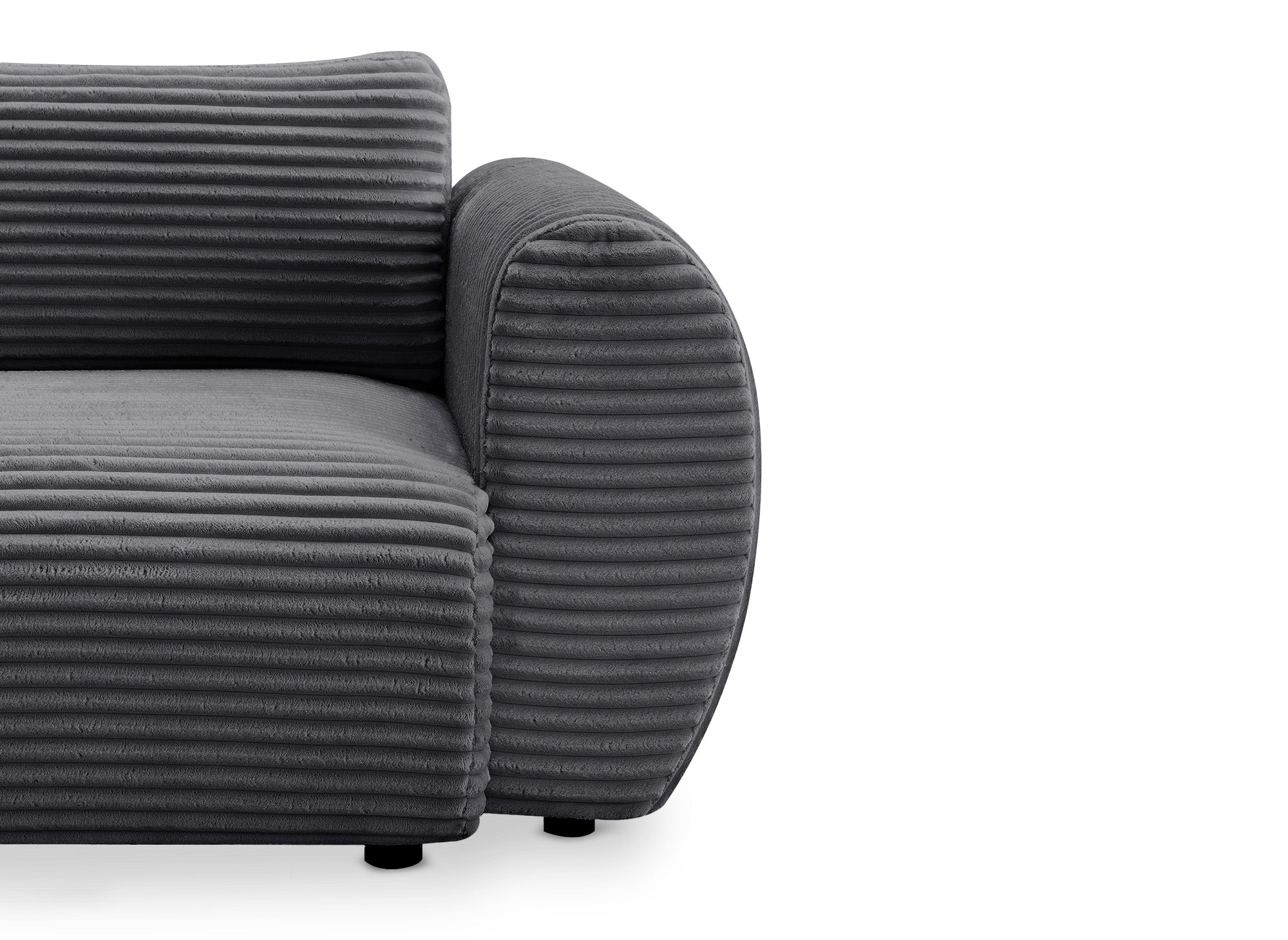 TILDA 3-Sitzer-Schlafsofa mit Stauraum in weichem, grauem Rippenstoff.