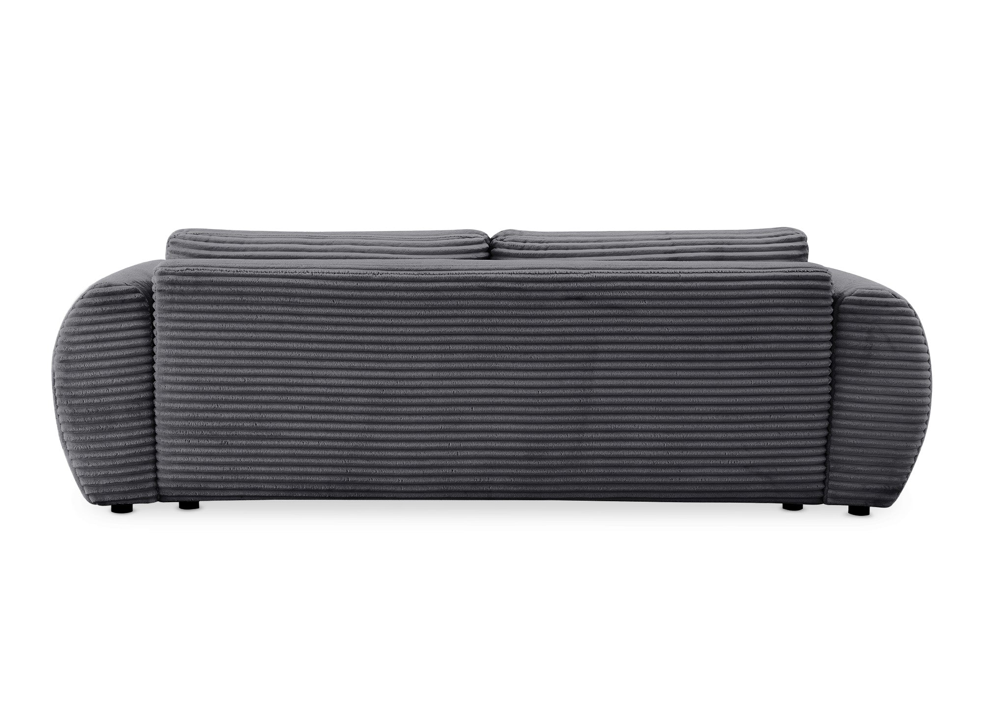 TILDA 3-Sitzer-Schlafsofa mit Stauraum in weichem, grauem Rippenstoff.