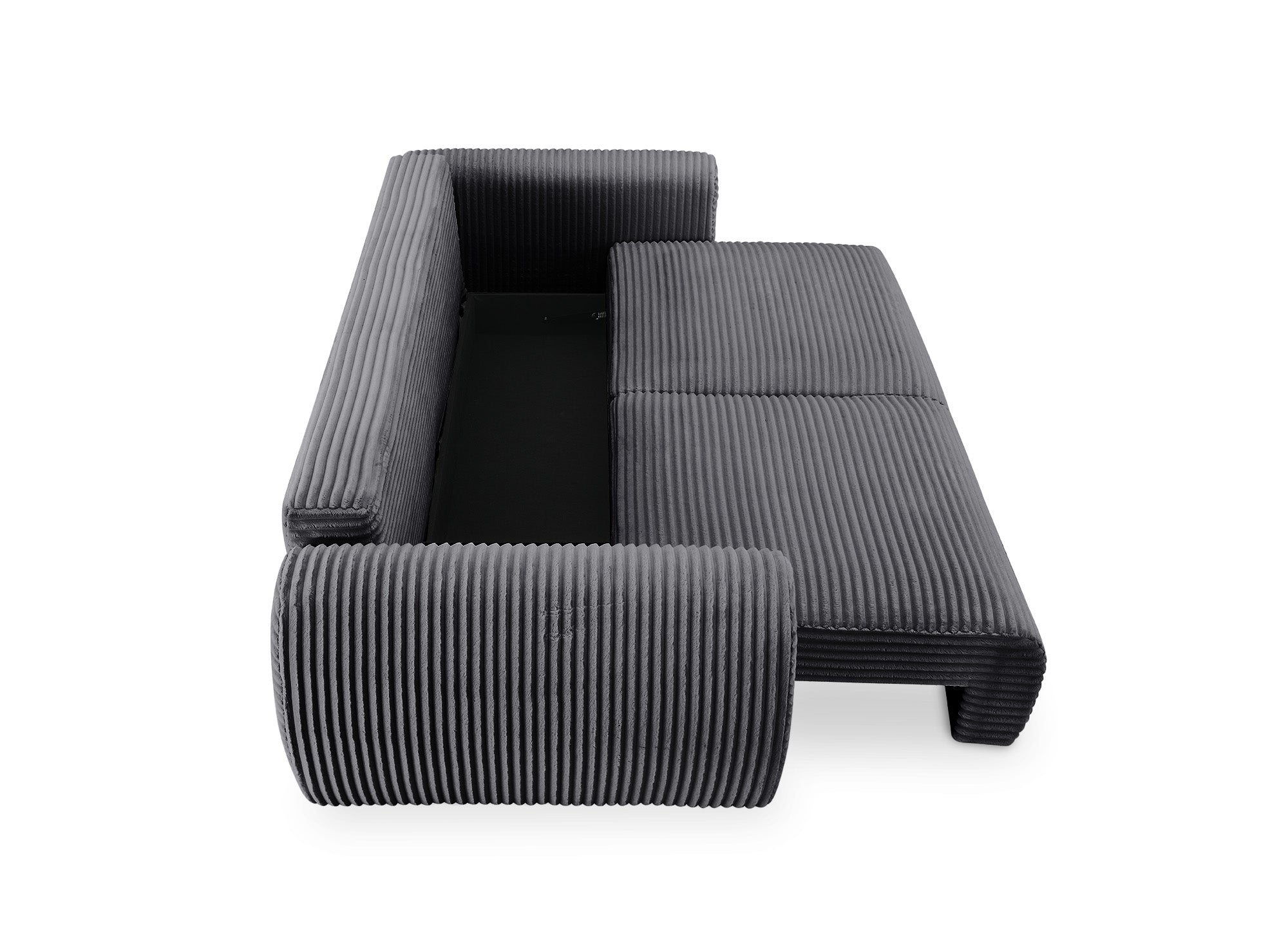 TILDA, graues, weich geripptes 3-Sitzer-Sofa mit Stauraum.