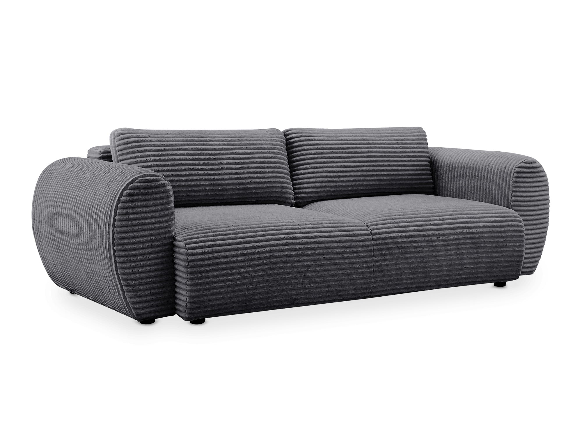TILDA 3-Sitzer-Schlafsofa mit Stauraum in weichem, grauem Rippenstoff.
