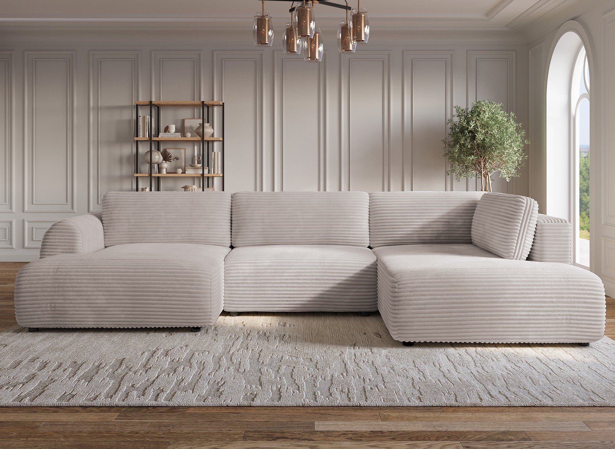 TILDA Taupe Cord Cabrio Panoramasofa mit Stauraum - Rechtwinklig