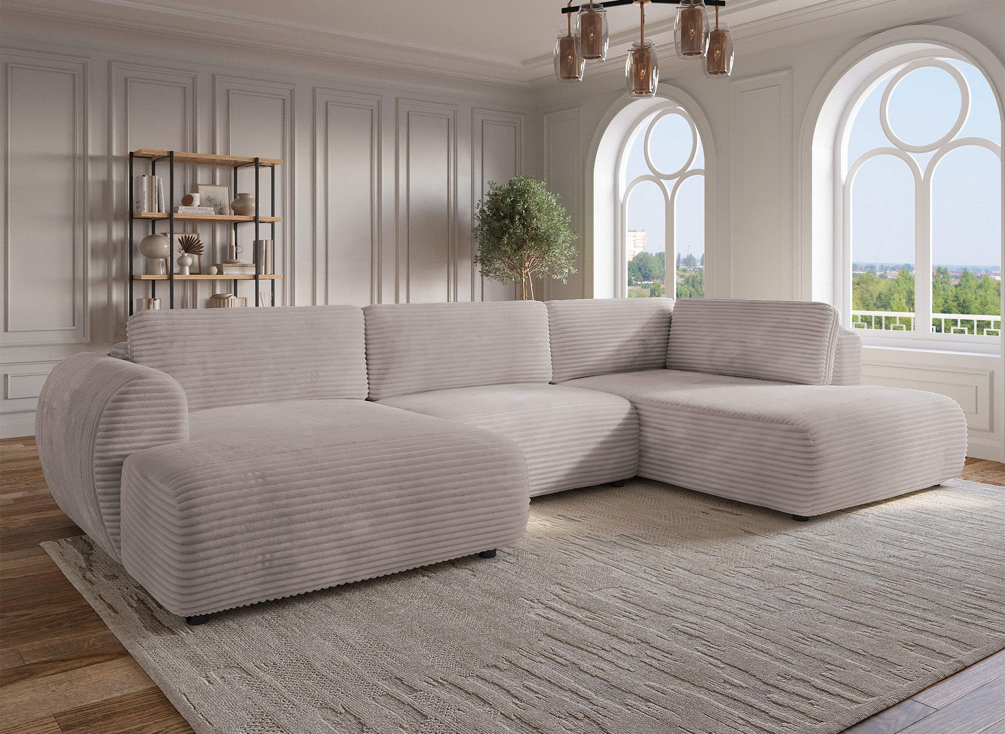 TILDA Taupe Cord Cabrio Panoramasofa mit Stauraum - Rechtwinklig