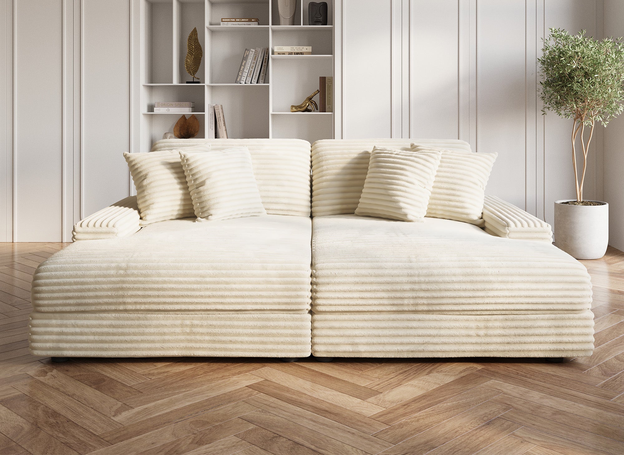 DAHO beiges, weich geripptes 2-Sitzer-Sofa mit geradem Schnitt