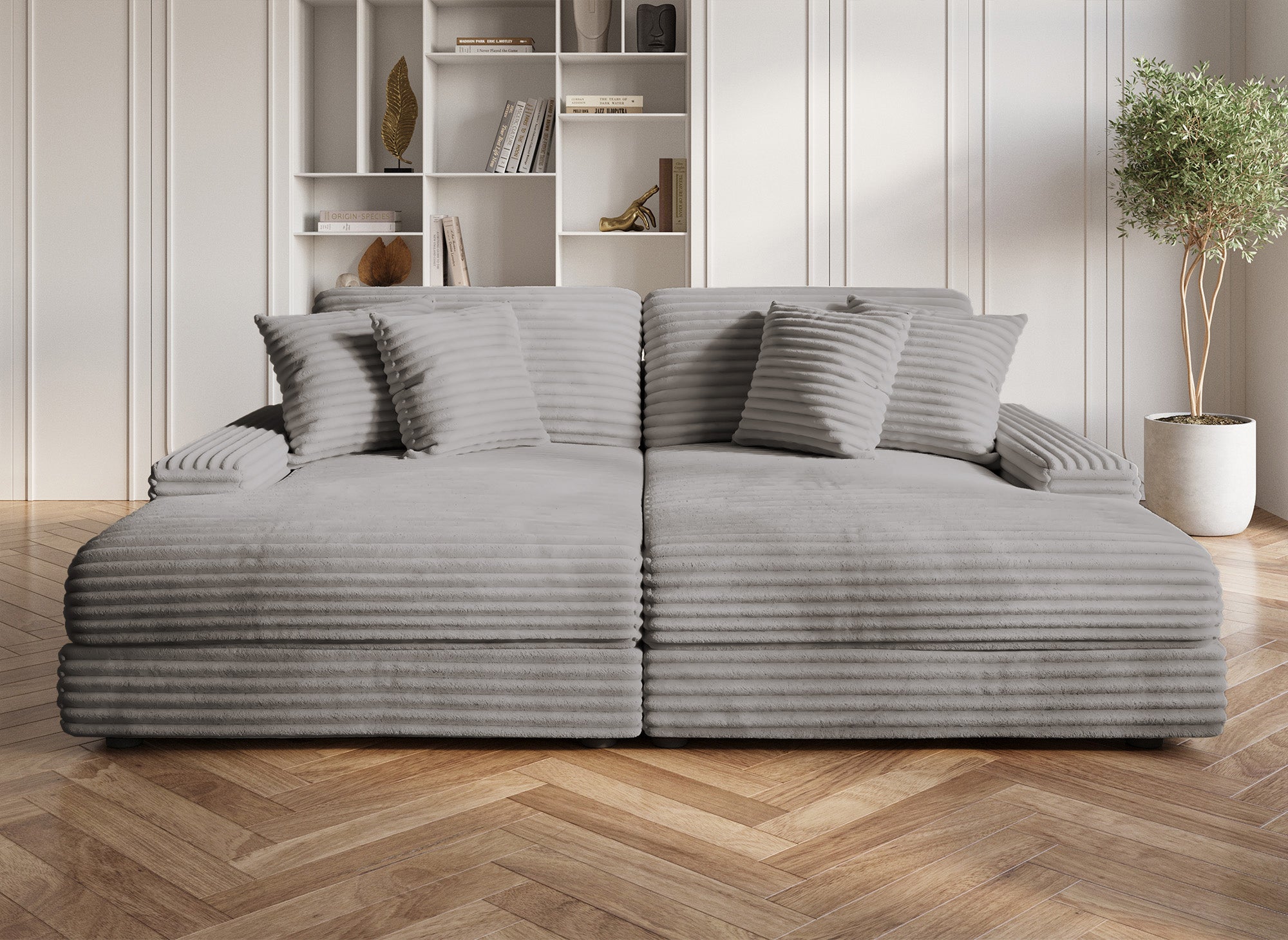 DAHO graues, weich geripptes 2-Sitzer-Sofa mit geradem Sitz