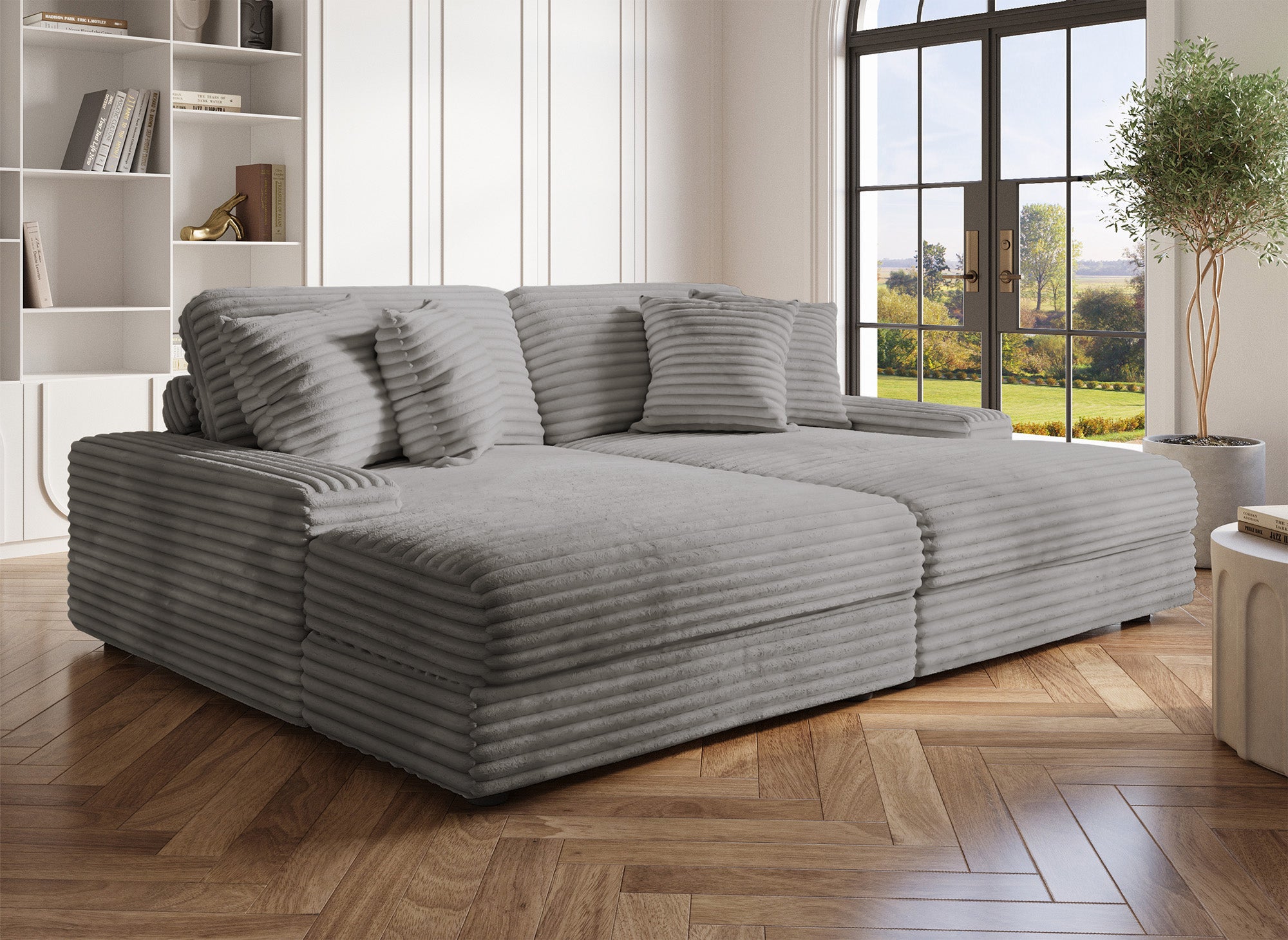 DAHO graues, weich geripptes 2-Sitzer-Sofa mit geradem Sitz