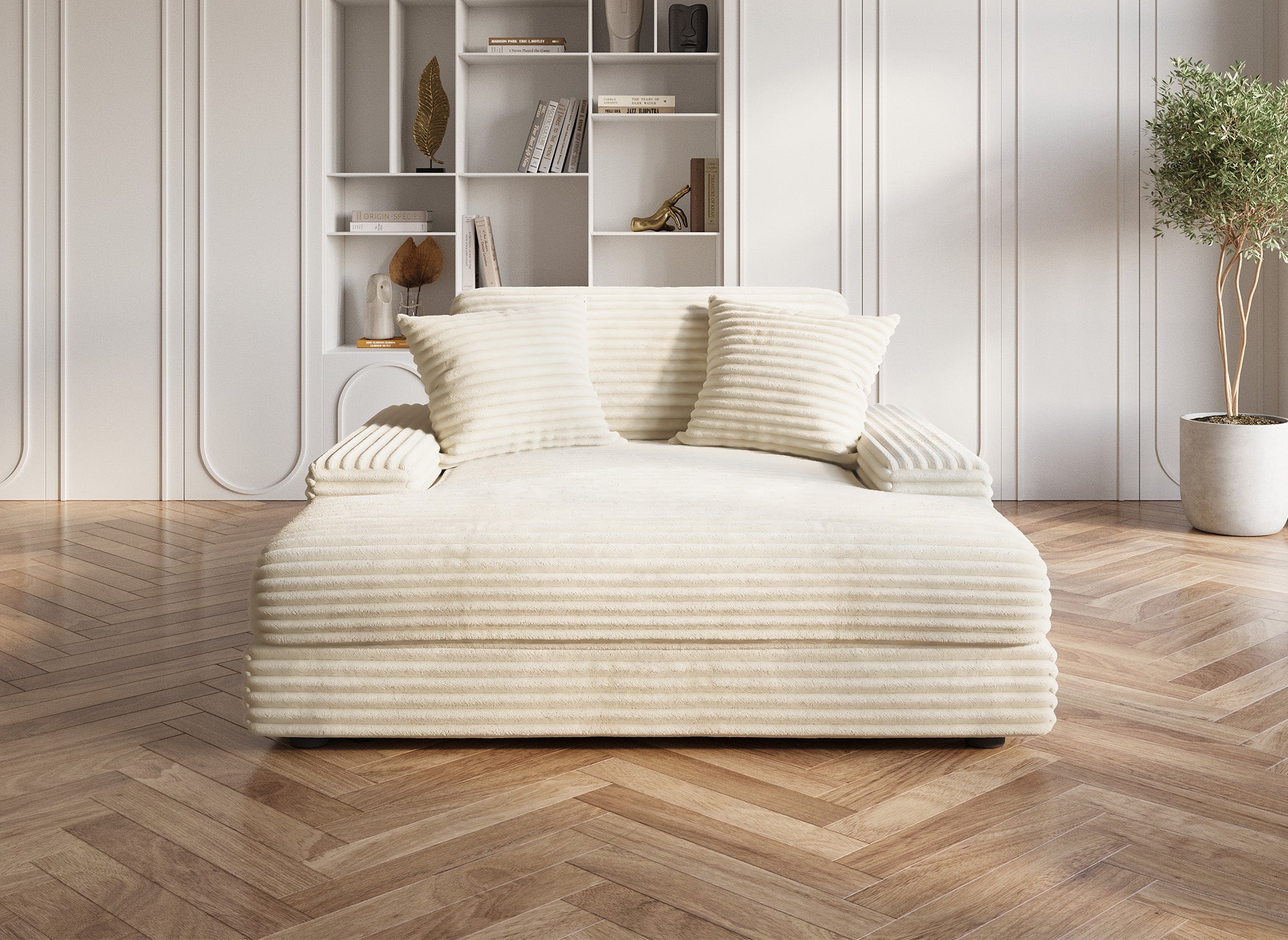 DAHO beiges, weich geripptes Chaiselongue-Sofa