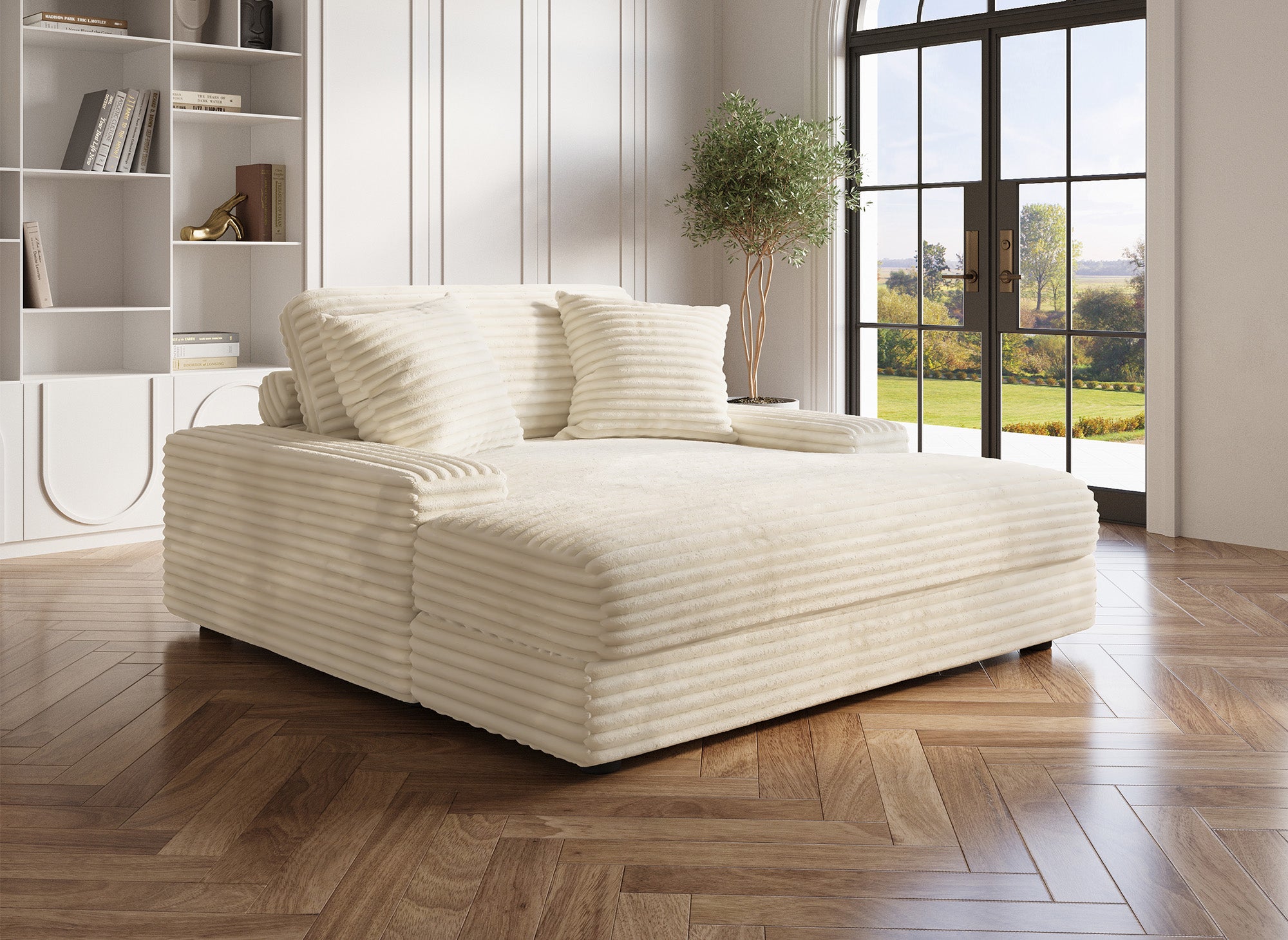 DAHO beiges, weich geripptes Chaiselongue-Sofa