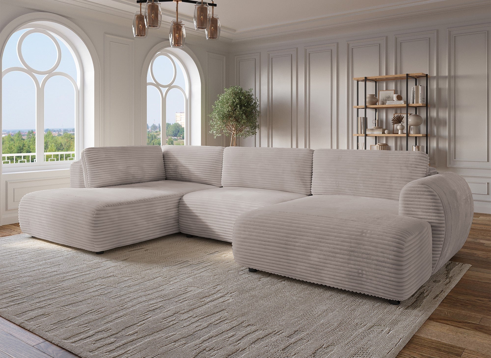 TILDA Taupe Cord Cabrio Panoramasofa mit Stauraum - Linke Ecke