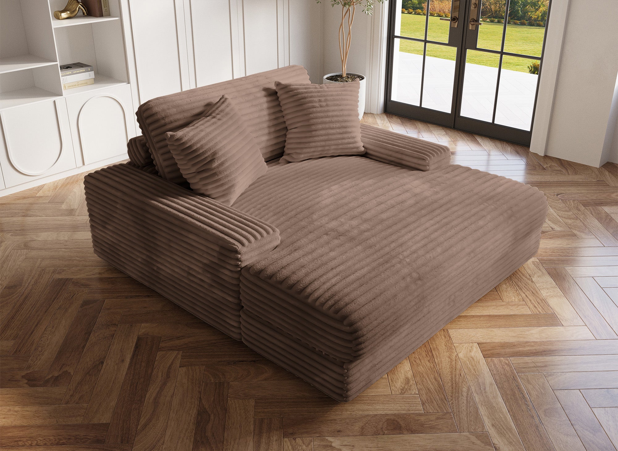 DAHO weiches, geripptes Chaiselongue-Sofa in Taupe