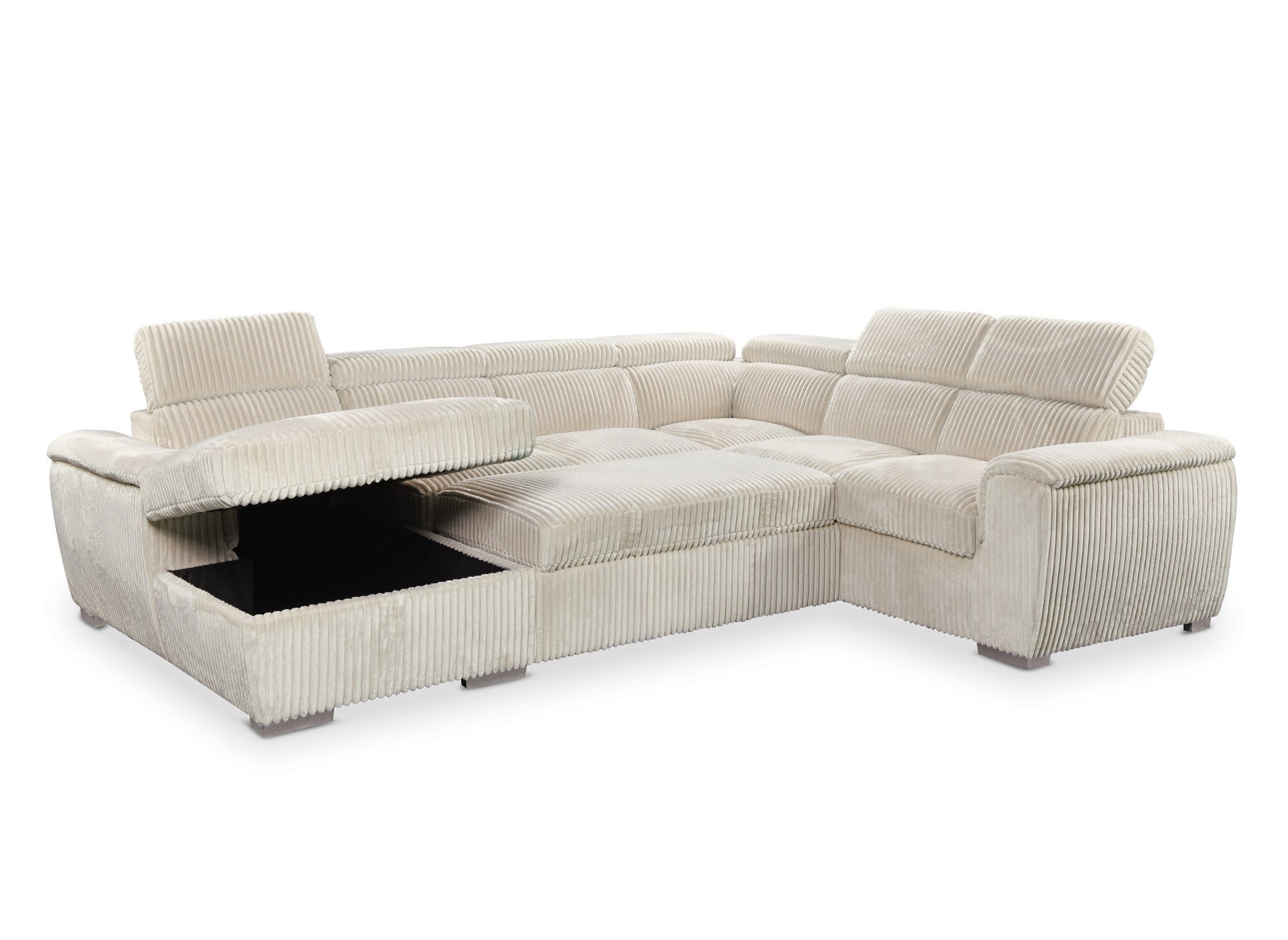 GAELLE Panorama-Schlafsofa mit Stauraum aus dickem, beigem Cord – Linke Ecke