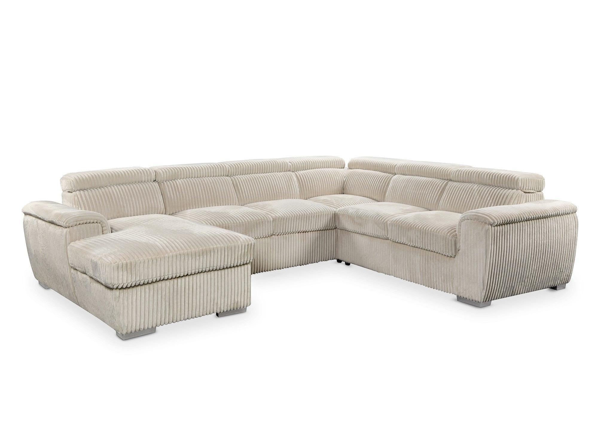 GAELLE Panorama-Schlafsofa mit Stauraum aus dickem, beigem Cord – Linke Ecke