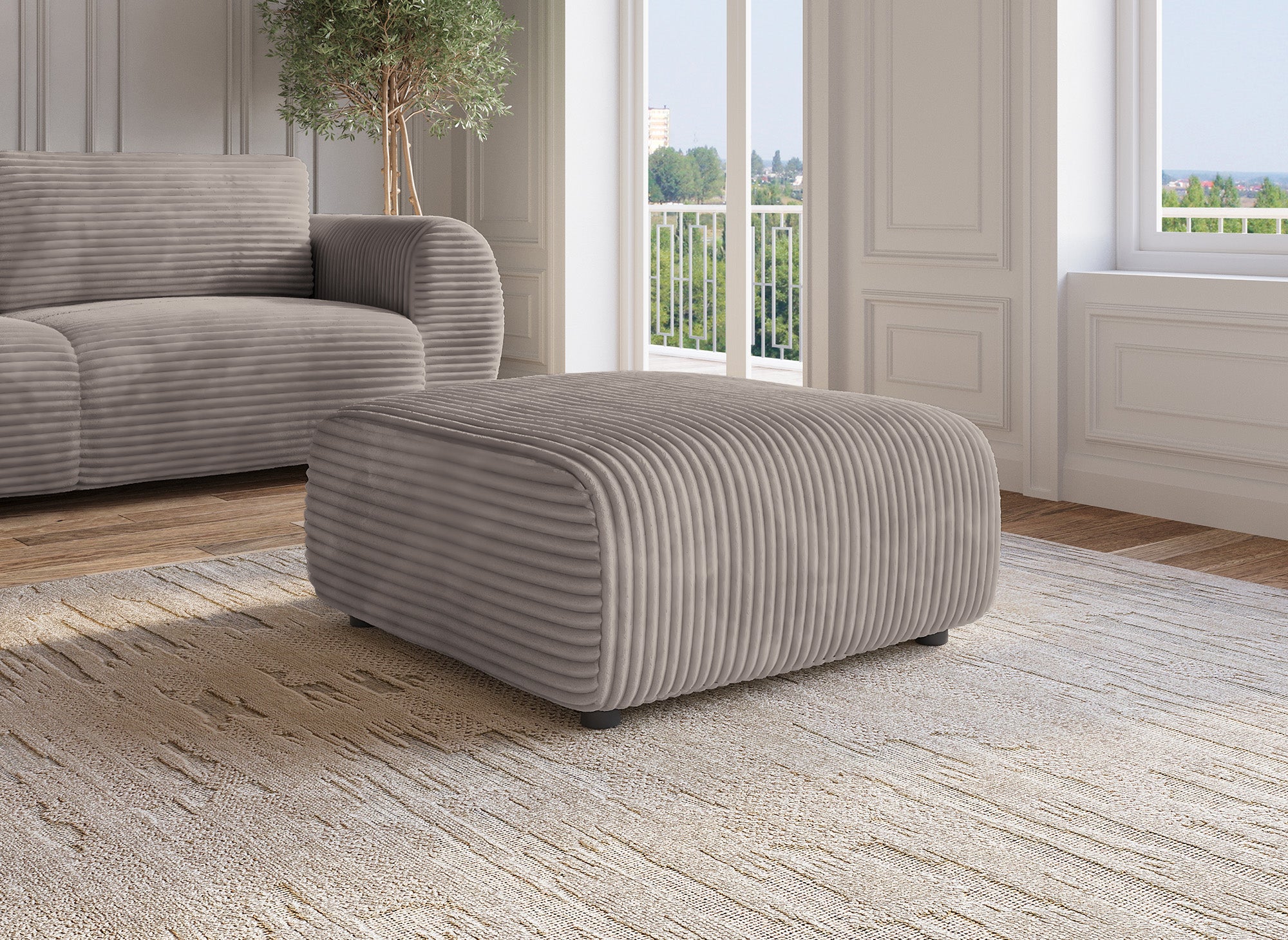 TILDA – Weicher Cord-Pouf in Taupe
