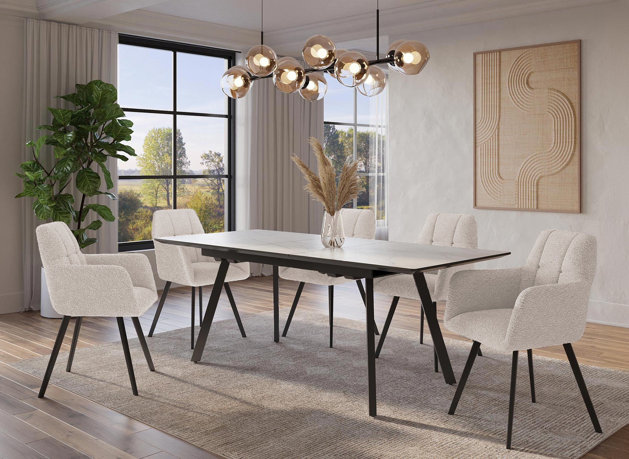 2er-Set Stühle mit Armlehnen in beigem Schaffell-Effekt ESPERA