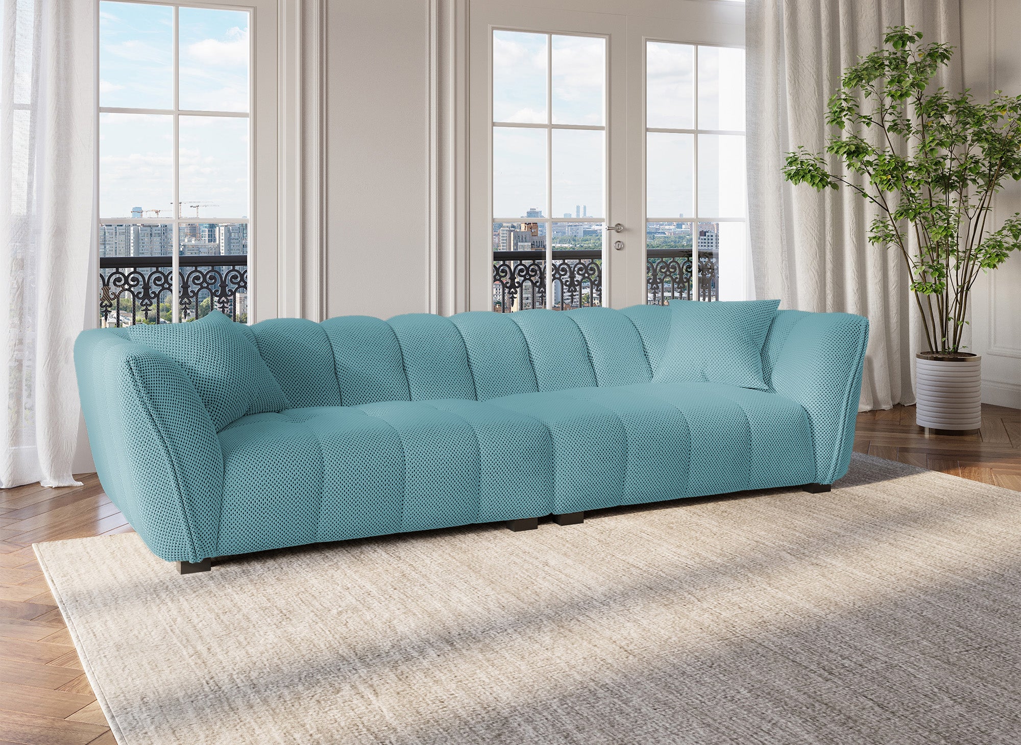 ELENA 4-Sitzer-Sofa aus 3D-Stoff in Wassergrün