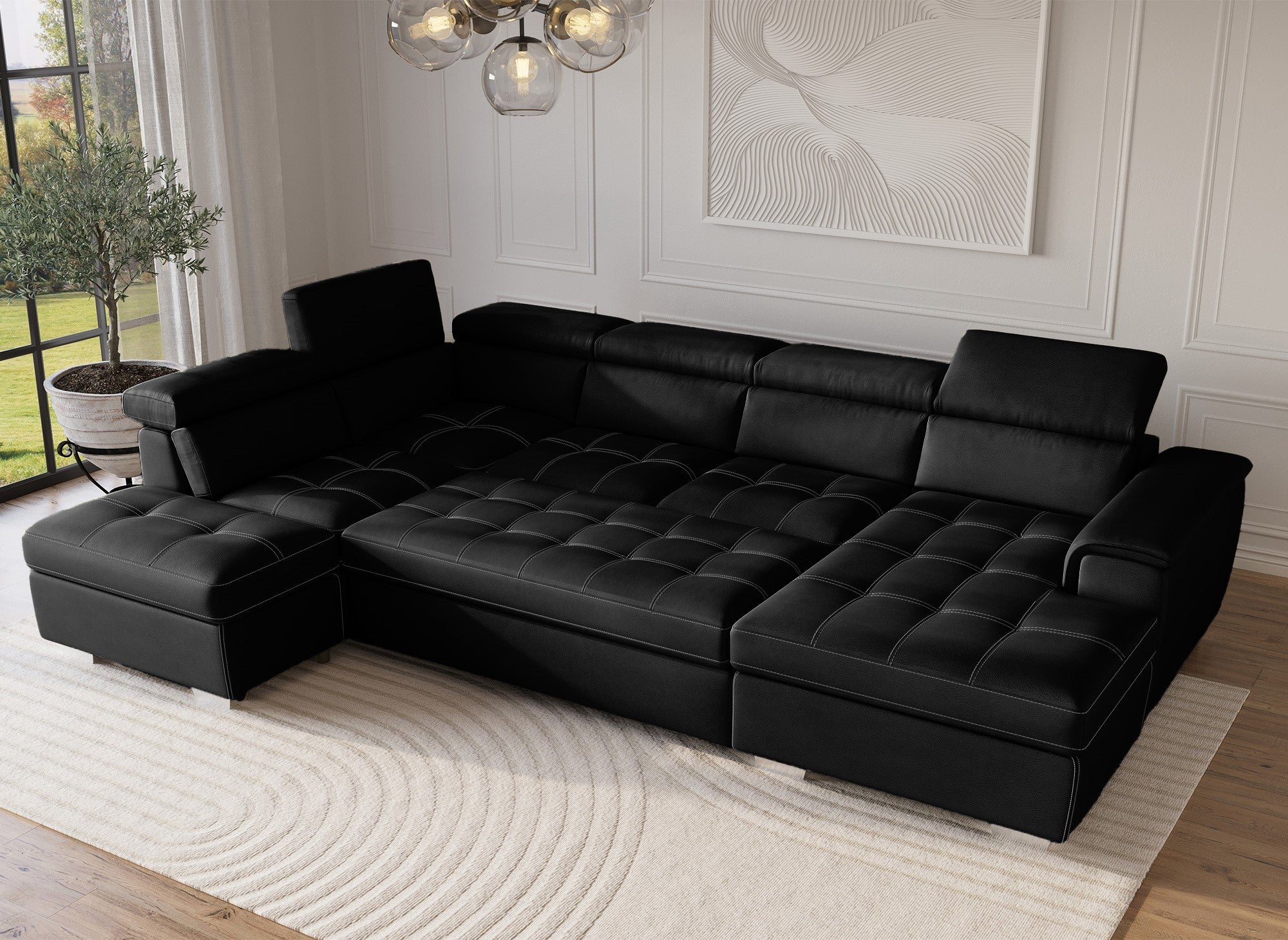 OLIVER Panorama-Sofa mit Aufbewahrungsbox aus schwarzem Stoff - Right Angle