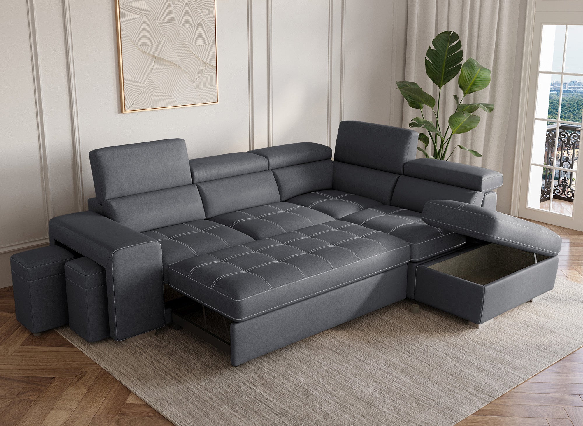 DAVON Ecksofa aus grauem Stoff, rechtwinklig