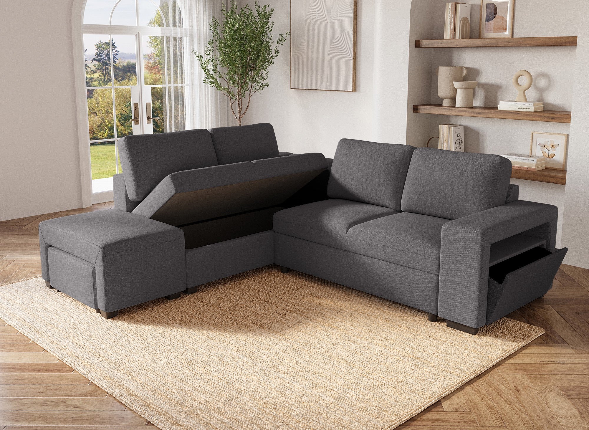 ALBAN Ecksofa aus dunkelgrauem Stoff – Linke Ecke