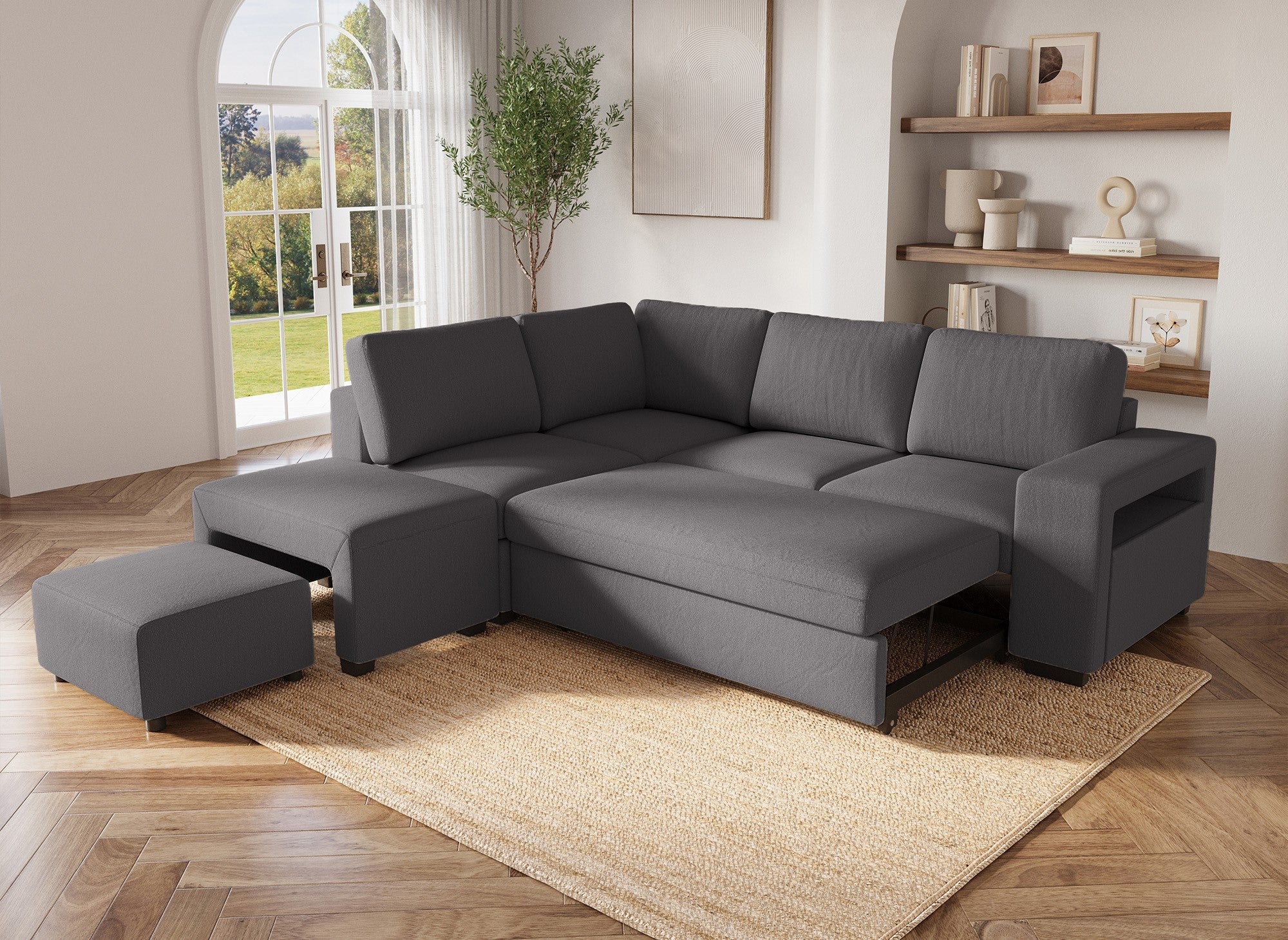 ALBAN Ecksofa aus dunkelgrauem Stoff – Linke Ecke