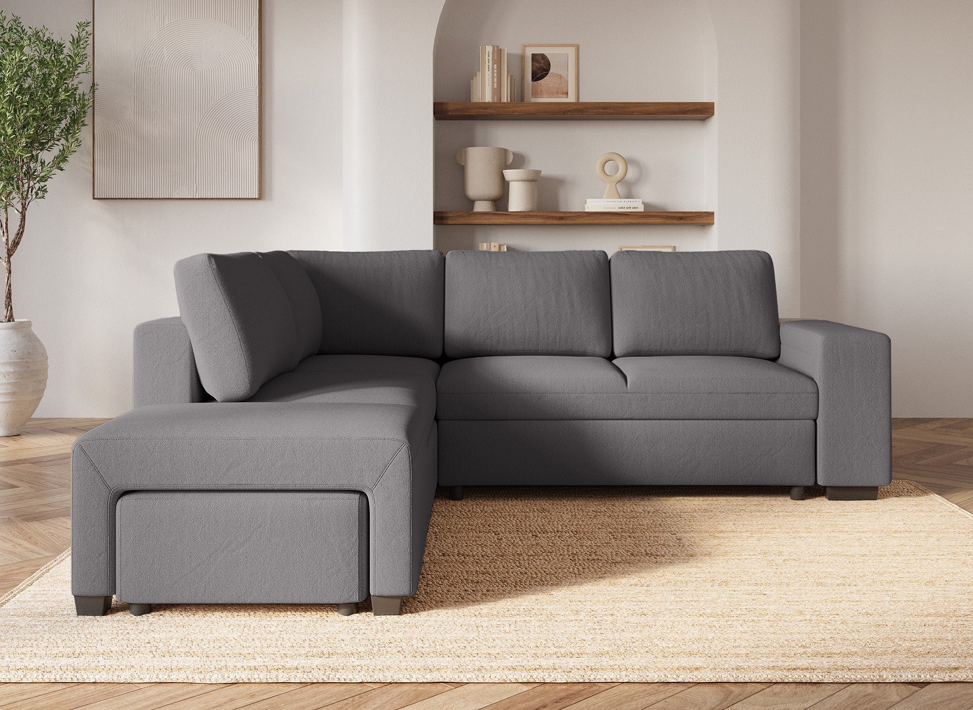 ALBAN Ecksofa aus dunkelgrauem Stoff – Linke Ecke