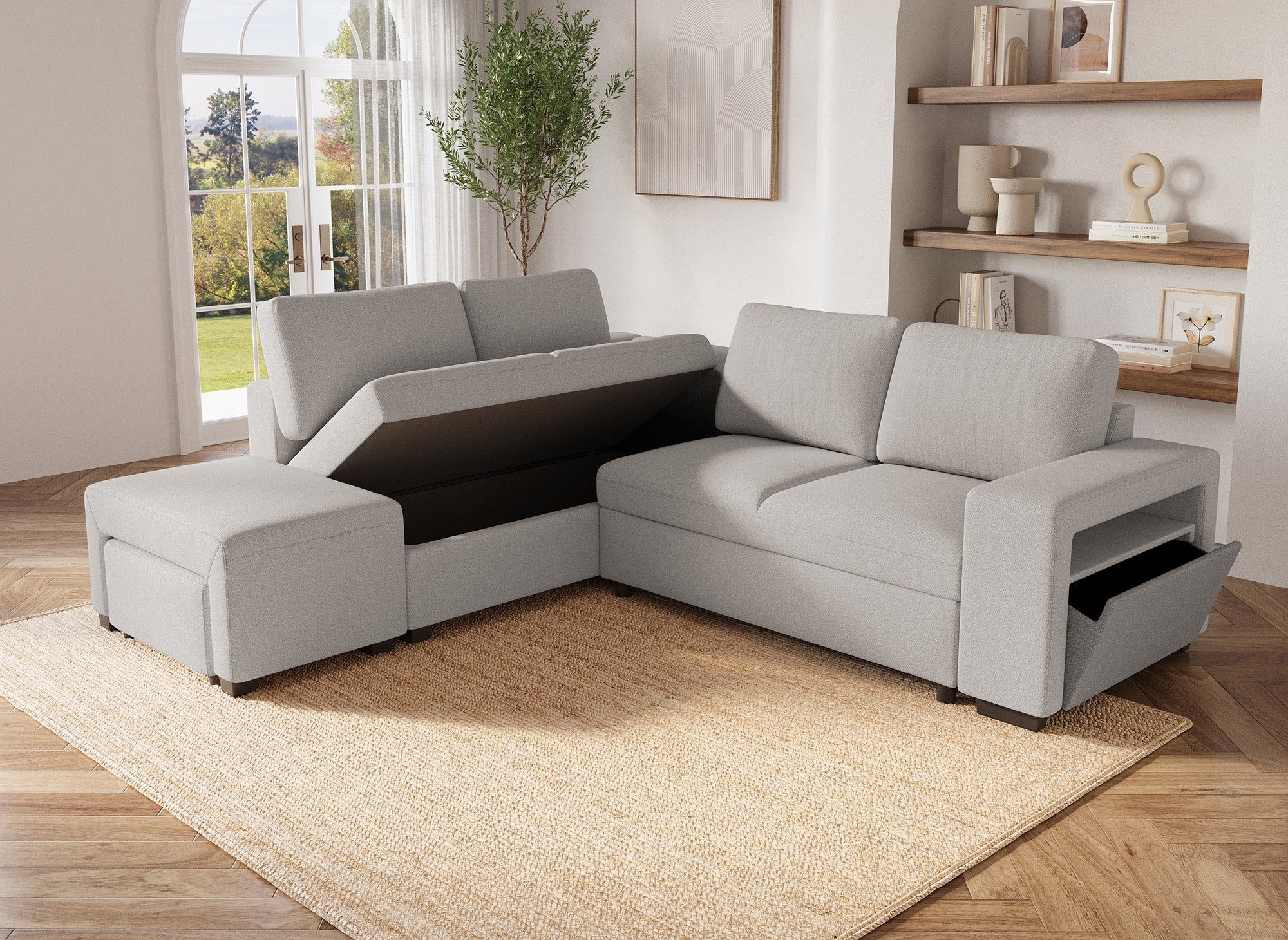 ALBAN Ecksofa aus beigefarbenem Stoff – Linke Ecke