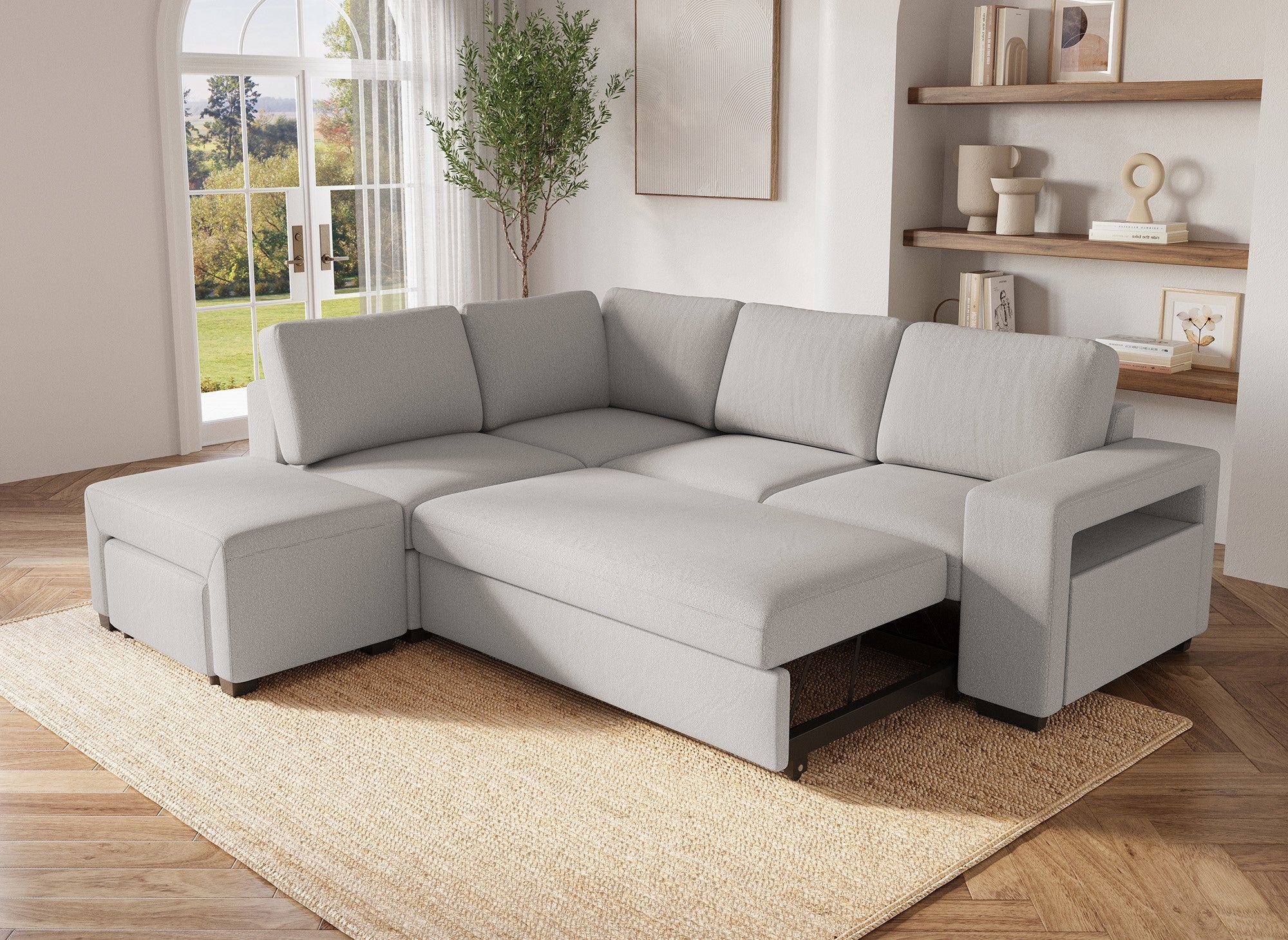 ALBAN Ecksofa aus beigefarbenem Stoff – Linke Ecke