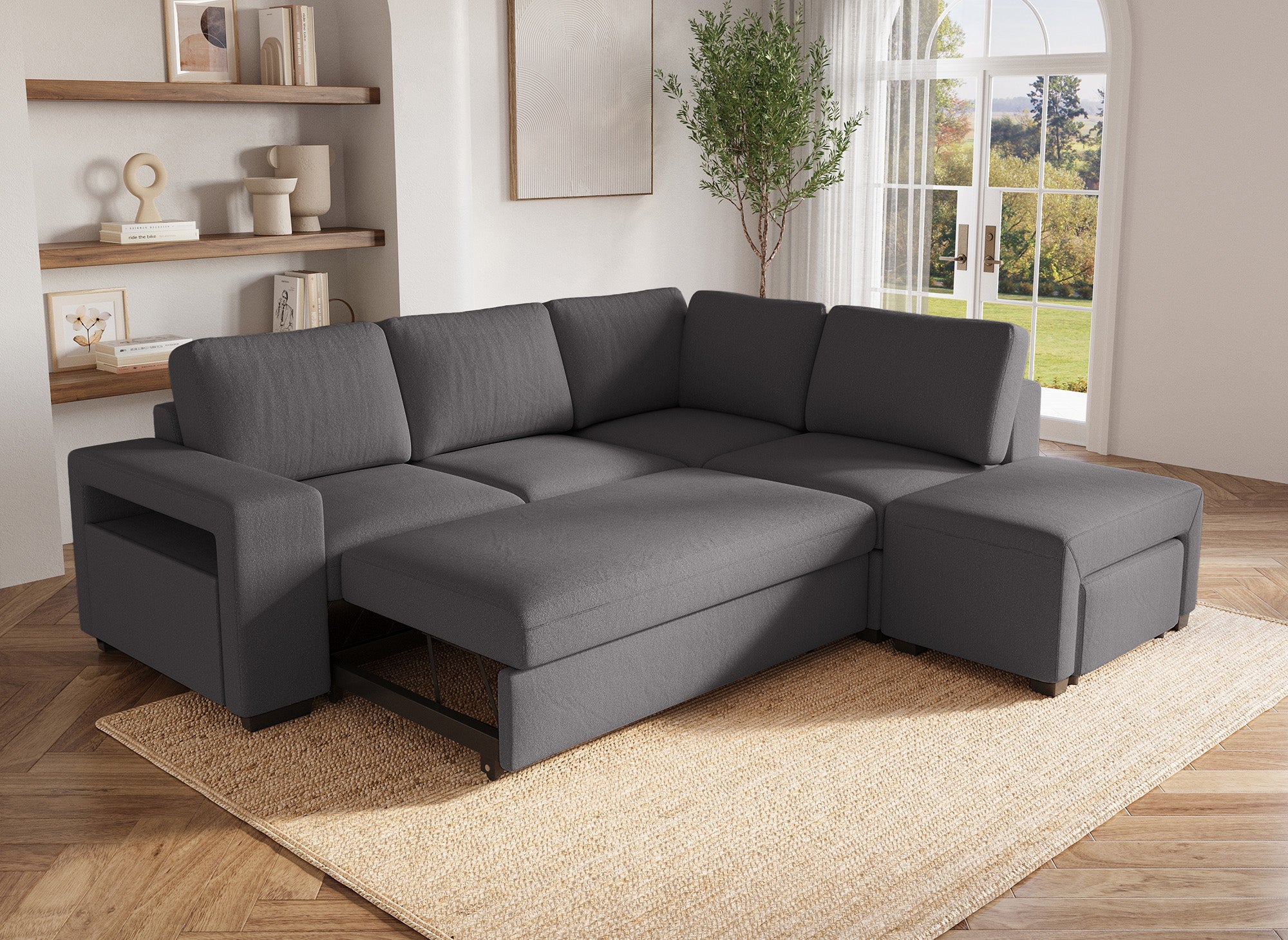 ALBAN Ecksofa aus dunkelgrauem Stoff – rechtwinklig