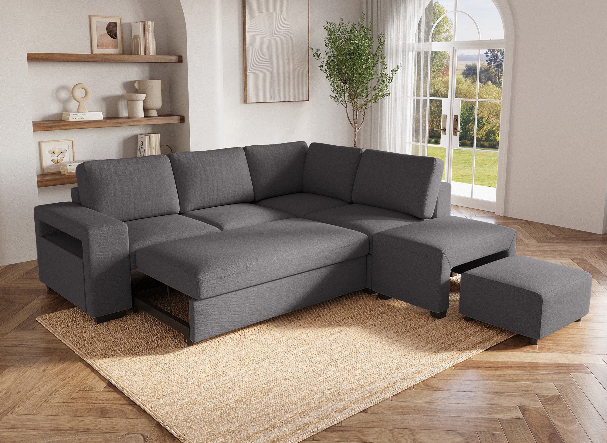 ALBAN Ecksofa aus dunkelgrauem Stoff – rechtwinklig
