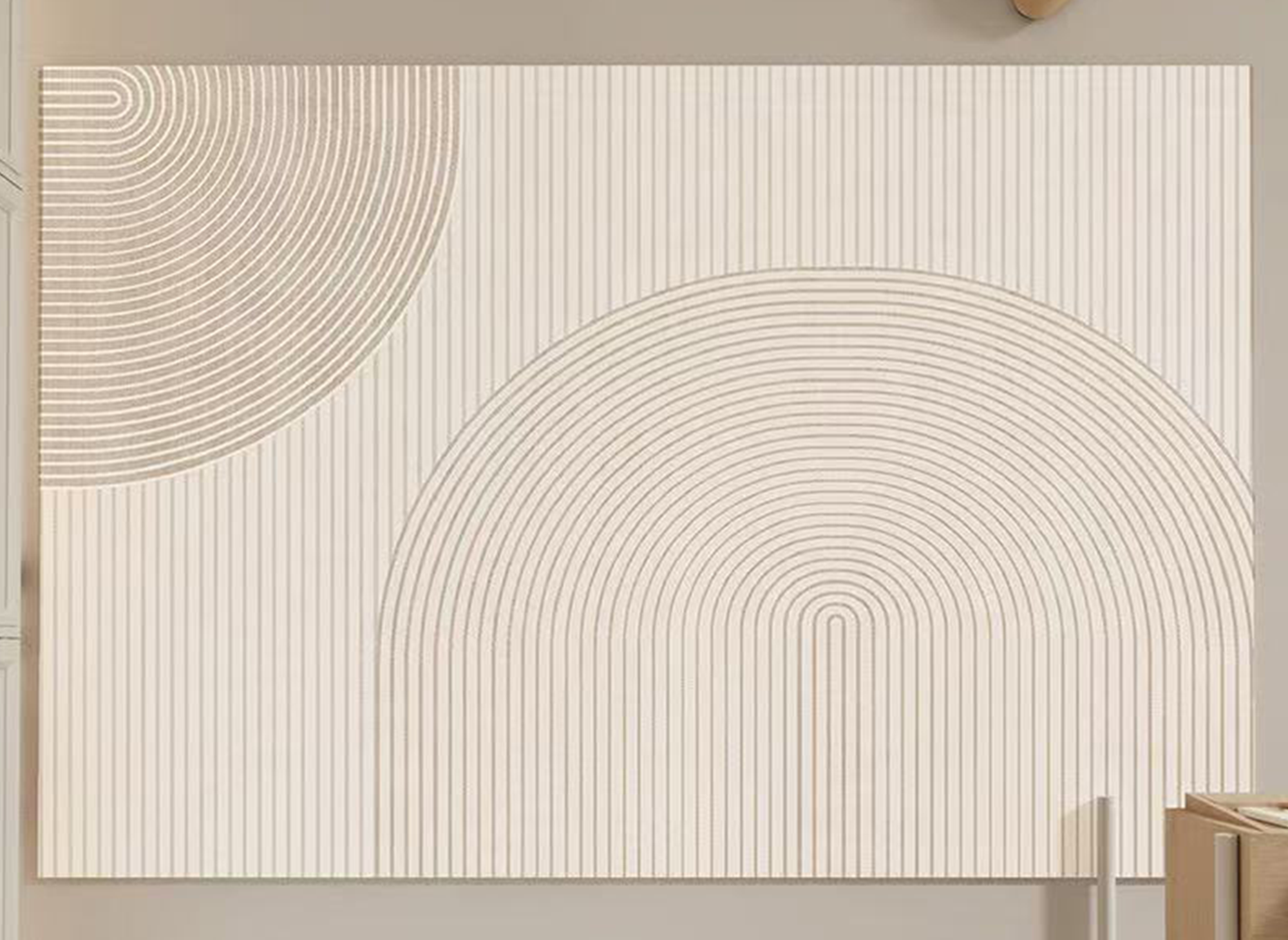 Beigefarbener rechteckiger Teppich mit kreisförmigen Mustern 160x230cm SAMA