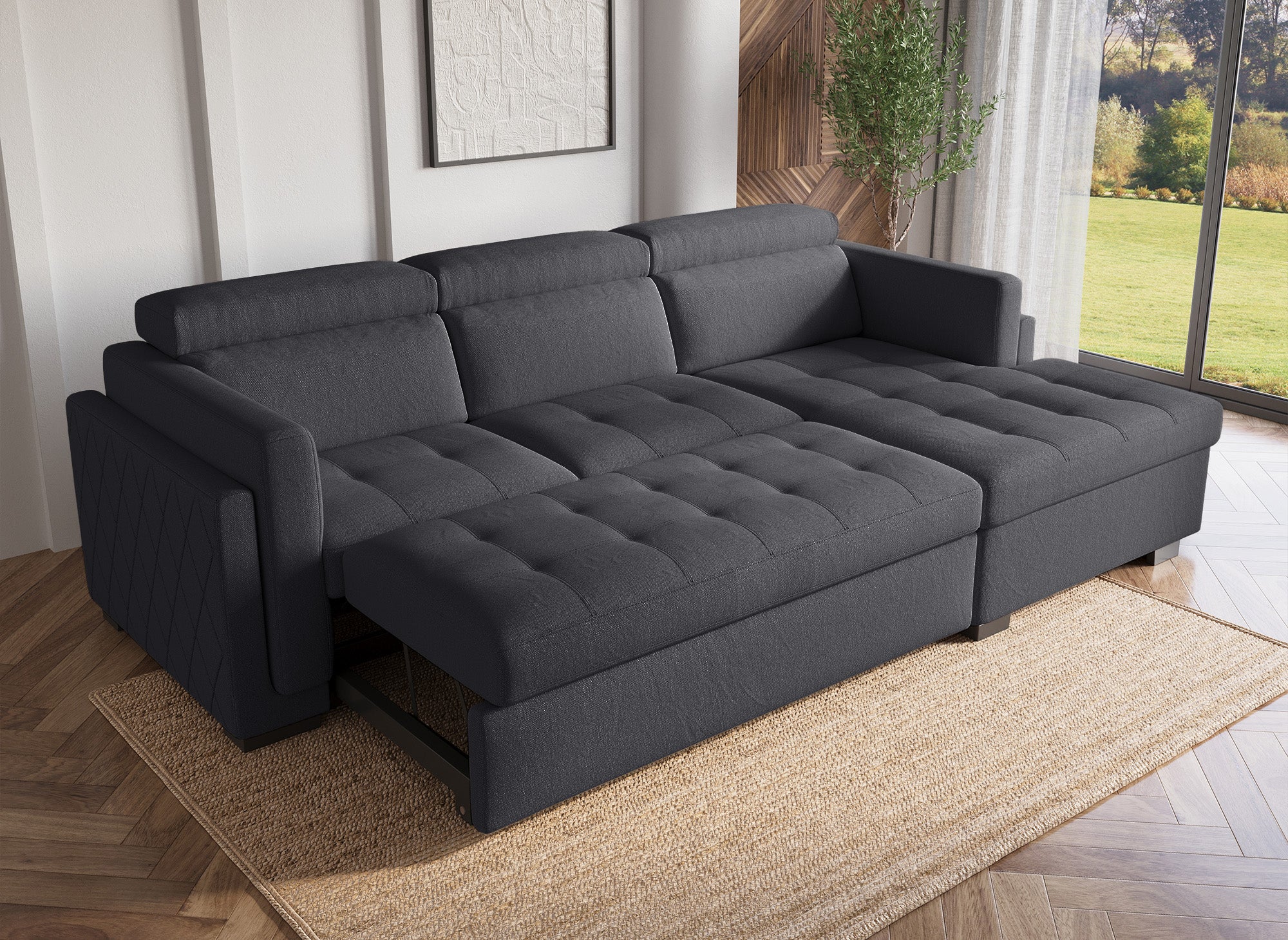 CHANDLER Ecksofa, Stoff, Dunkelgrau, rechtwinklig